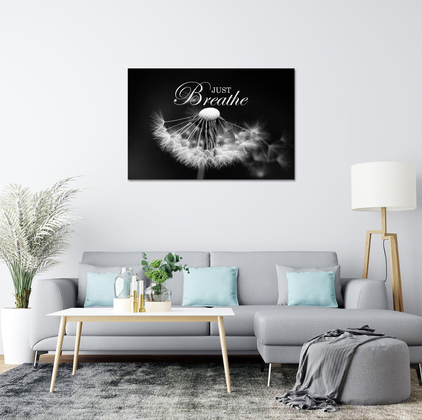 SKASNFAI Zen Wall Art Just Breathe Canvas Picture Positive Inspirational Dandelion Framed Artwork Poster Mental Health Office Pictures Wall Decor for Bathroom (12L x 16W)