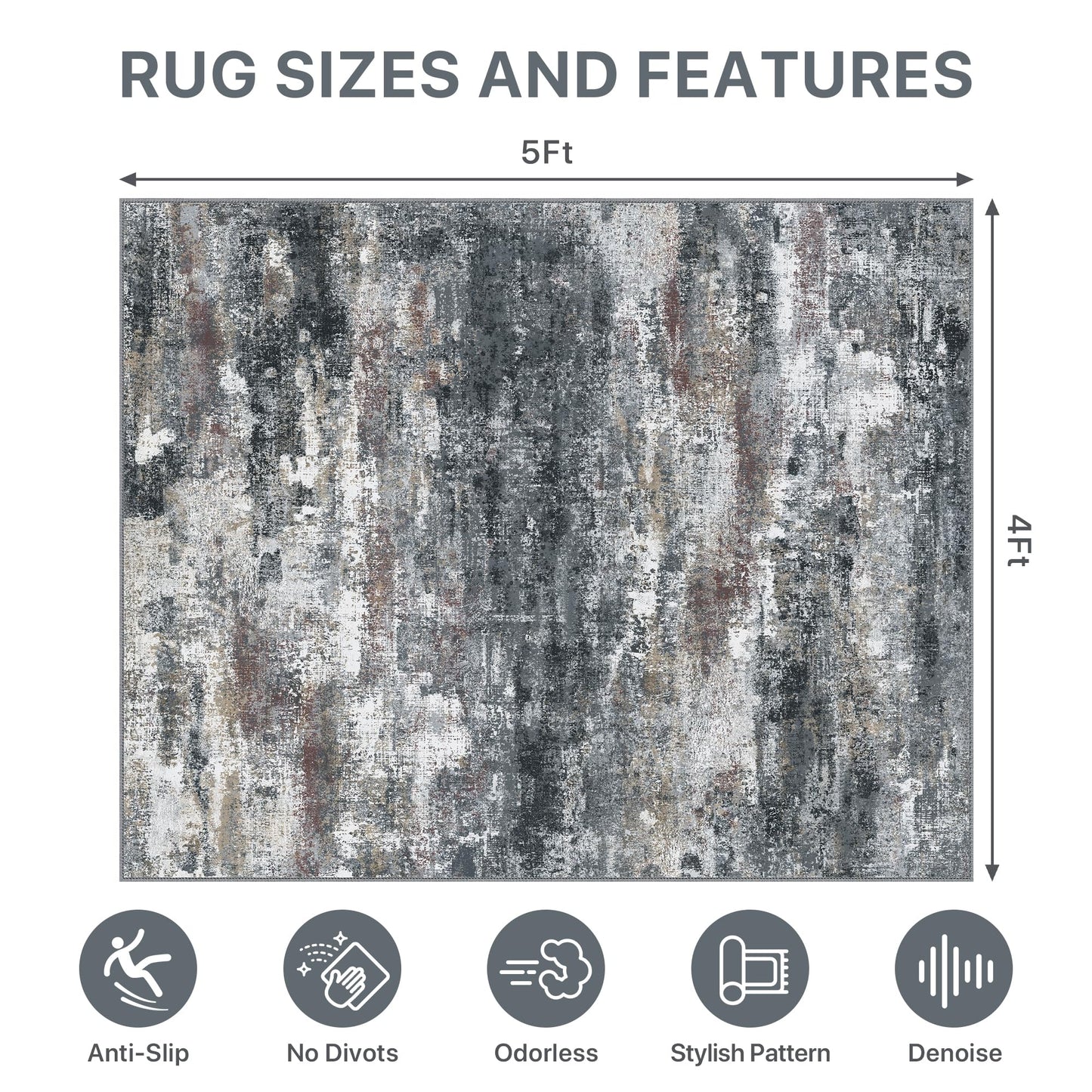 Office Chair Mat for Hardwood Tile Floor, Abstract 48"X 60" Desk Mats for Office Chair on Rolling Chairs Carpet, Desk Anti-Slip 1/5" Thick Rug for Computer Chair, Thin Low-Pile Floor Mat, Dark Gray