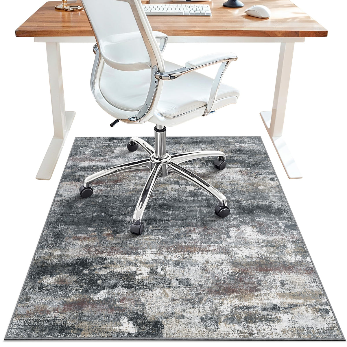 Office Chair Mat for Hardwood Tile Floor, Abstract 48"X 60" Desk Mats for Office Chair on Rolling Chairs Carpet, Desk Anti-Slip 1/5" Thick Rug for Computer Chair, Thin Low-Pile Floor Mat, Dark Gray