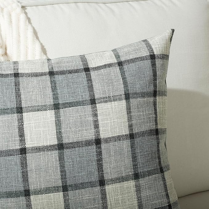 Stellhome Pack of 2 Lumbar Linen Buffalo Check Throw Pillow Covers Farmhouse