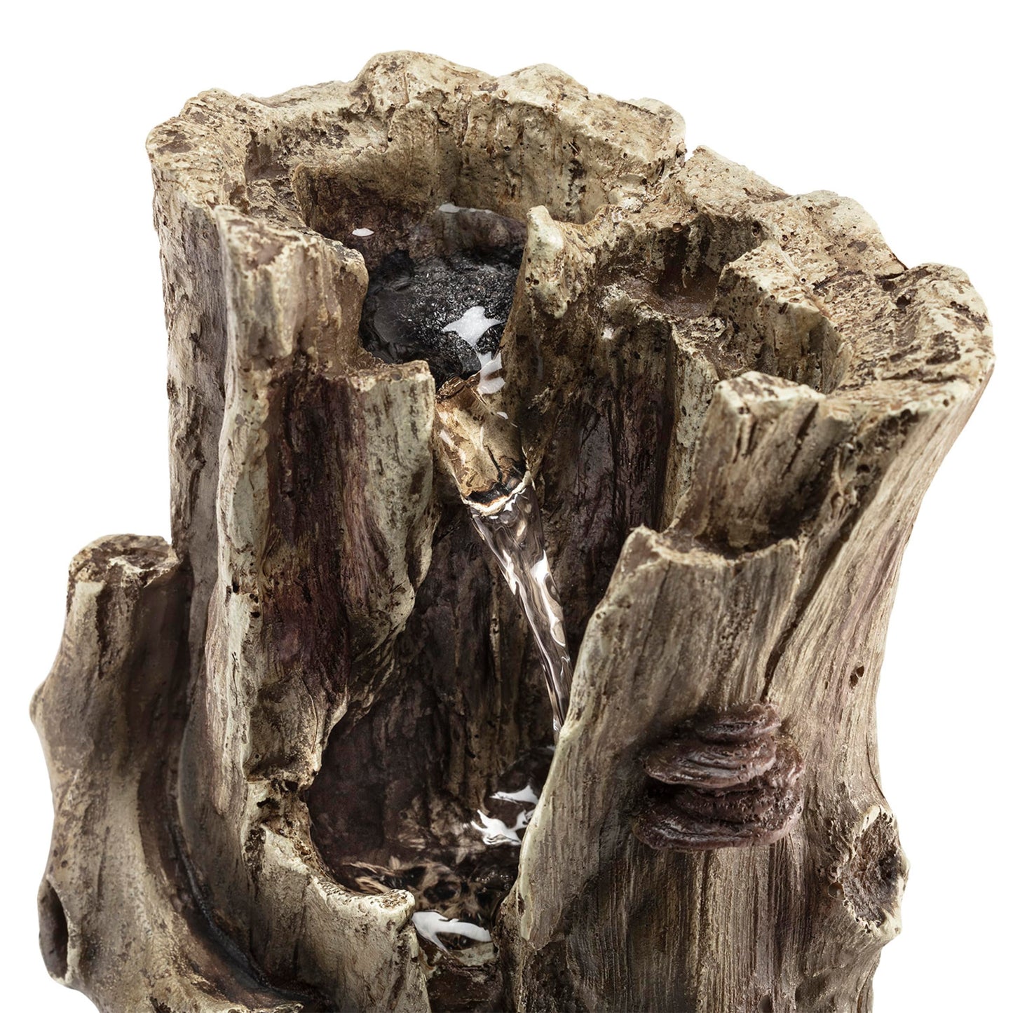Alpine Corporation WIN326 Indoor Tabletop Light-Up Tiered Rainforest Tree Trunk Water Fountain with LED Lights, 11", Brown