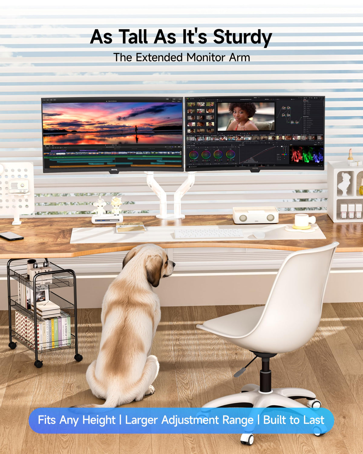BIZUM Dual Monitor Stand for 17″-42", Heavy Duty Ultrawide Monitor Arm Dual-Monitor Mount VESA Mount with Clamp/Grommet Base, Holds 33.1lbs per Arm, White