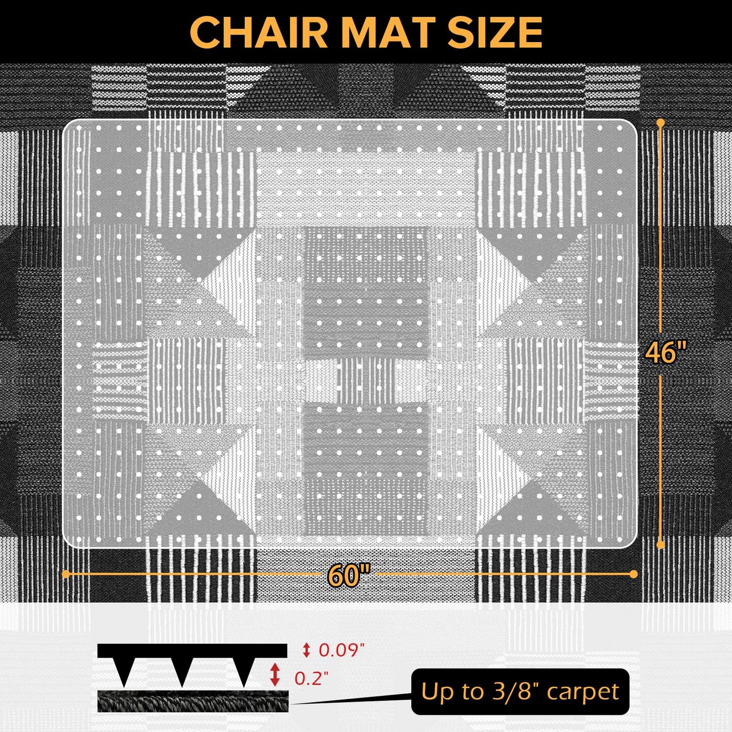 Clear Chair Mat for Carpet, QQpony 46" x 60" Office Chair Mat for Carpeted Floors, Heavy Duty Rolling Floor Protector Computer Desk Mat with Grips, Vinyl Floor Mat for Home Office (Clear)