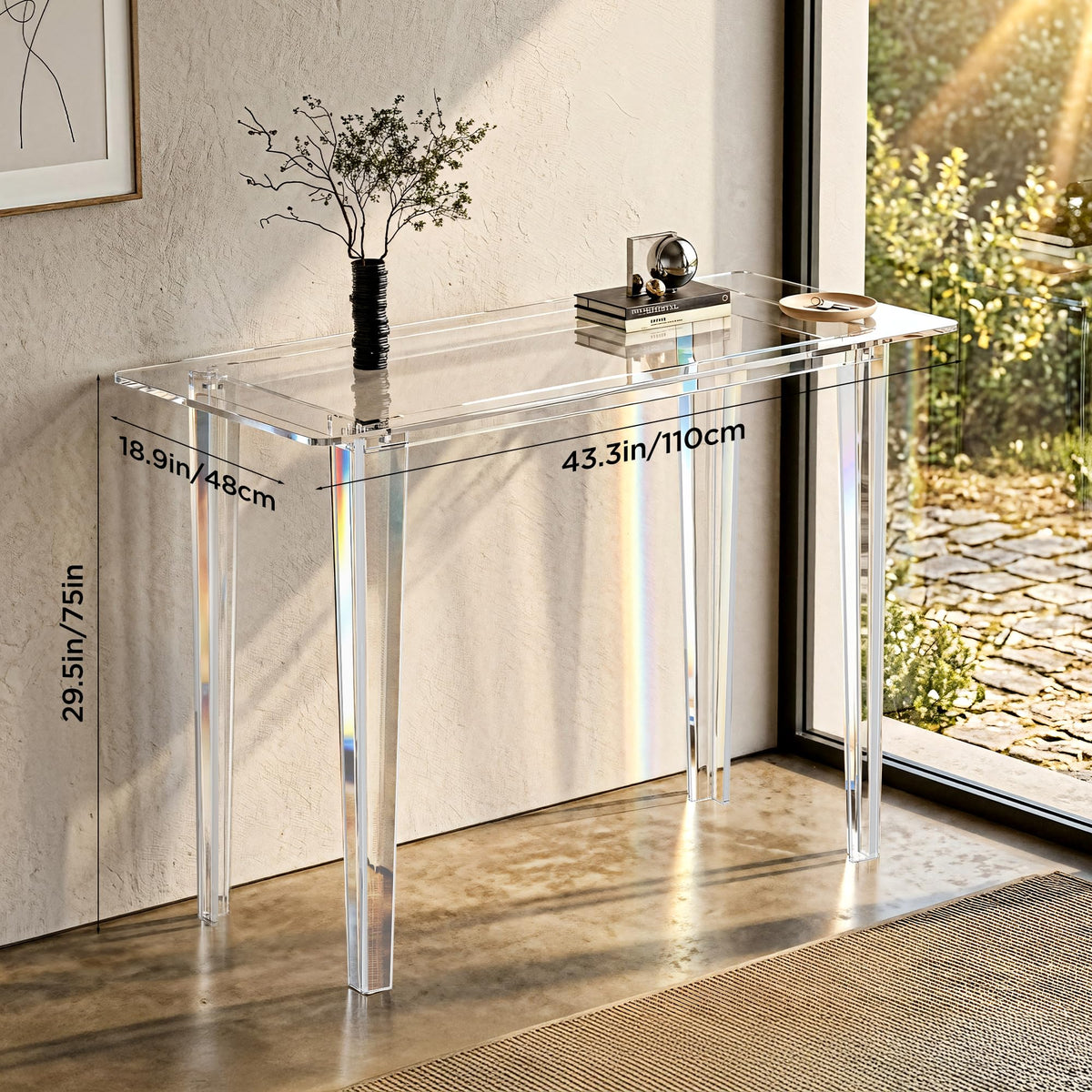 Acryve Acrylic Desk - Clear Acrylic Table, Modern Home Office Study Table, Extended Surface Multi-Purpose Console, Sturdy Lightweight Workstation for Small Spaces (Transparent-L)
