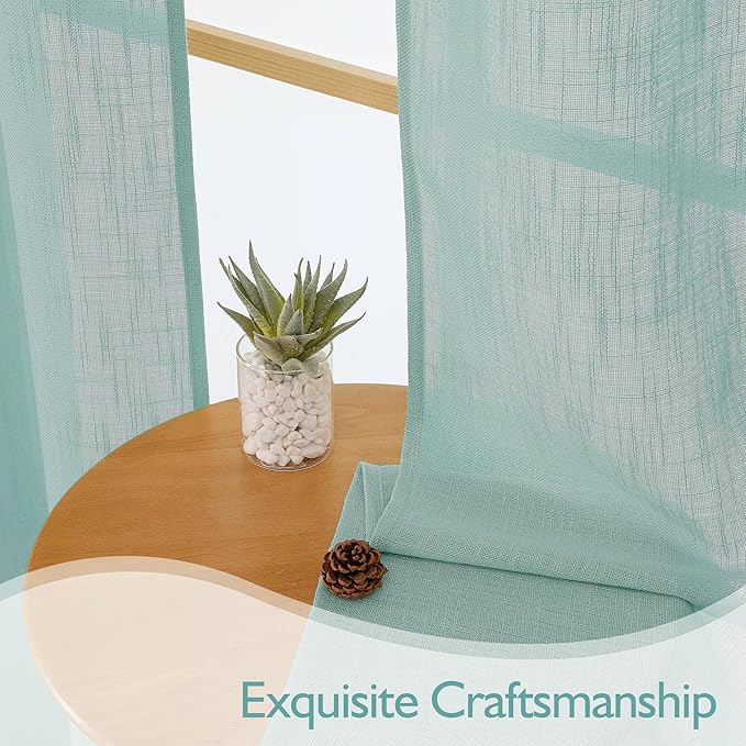 Chyhomenyc Extra Long Aqua Green Semi Sheer Curtains 120 Inches Long 2 Panels