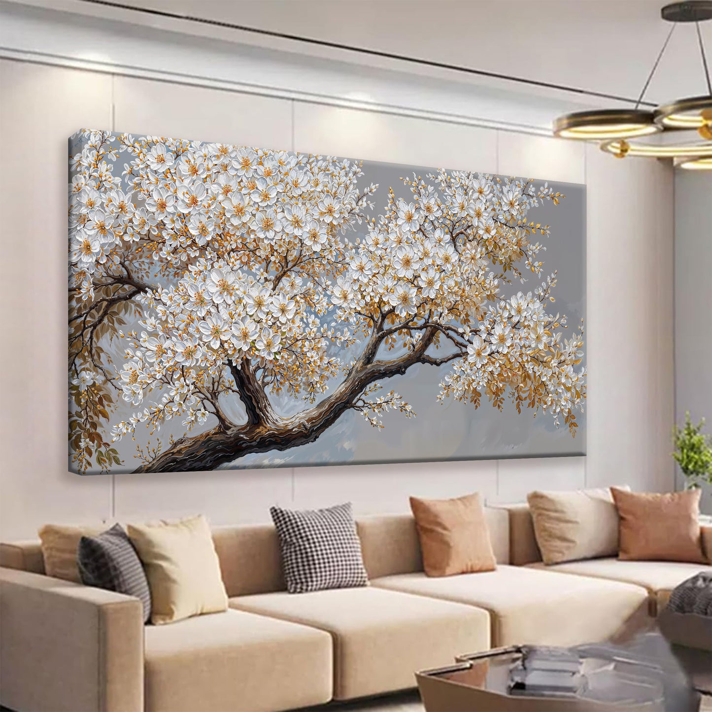 Canvas Wall Art Decor White Flowers On Tree Artwork Wall Decor Living Room Canvas Prints Modern Wall Art For Office Kitchen Canvas Prints Decor 24x48 Inch