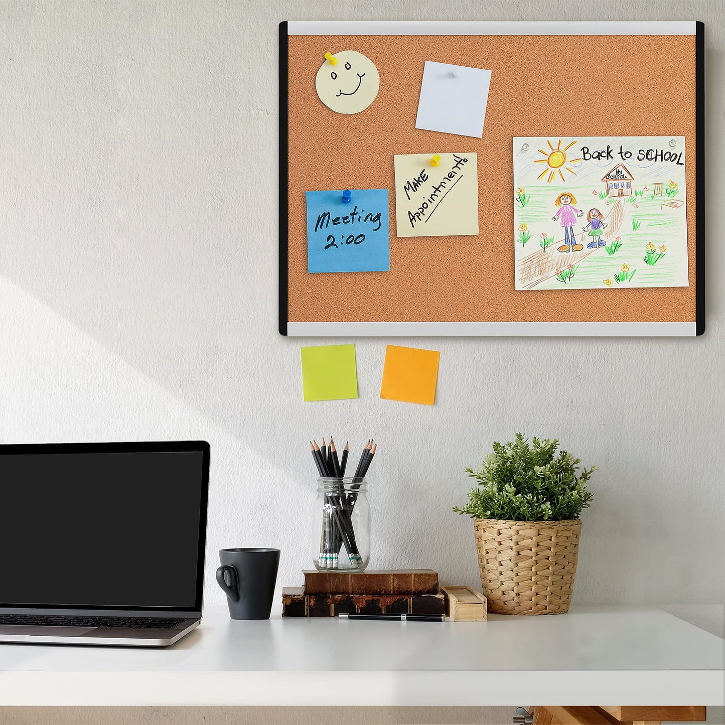 Amazon Basics Cork Bulletin Board, 23" x 17", Lightweight, Easy to Mount, Aluminum/Plastic Frame