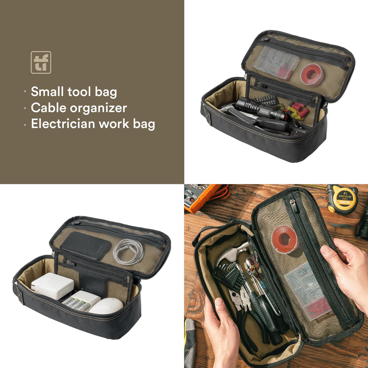 Tufformation Heavy Duty Small Tool Bag Pouch Portable Utility Organizer Case with Zipper Handle. Perfect for EDC, Motorcycle, Road Bike, Electricians & More