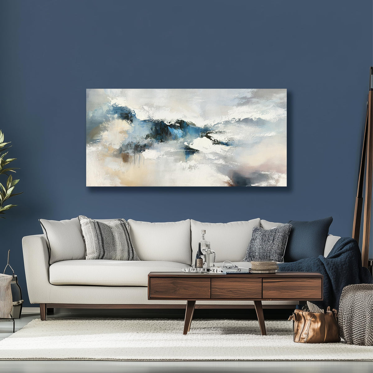 Yuaxker Large Abstract Wall Art Aesthetic Wall Decor Blue and White Artwork Wall Hanging Canvas Painting for Living Room Bedroom Dining Room Office Home Decor 30x60 Inch