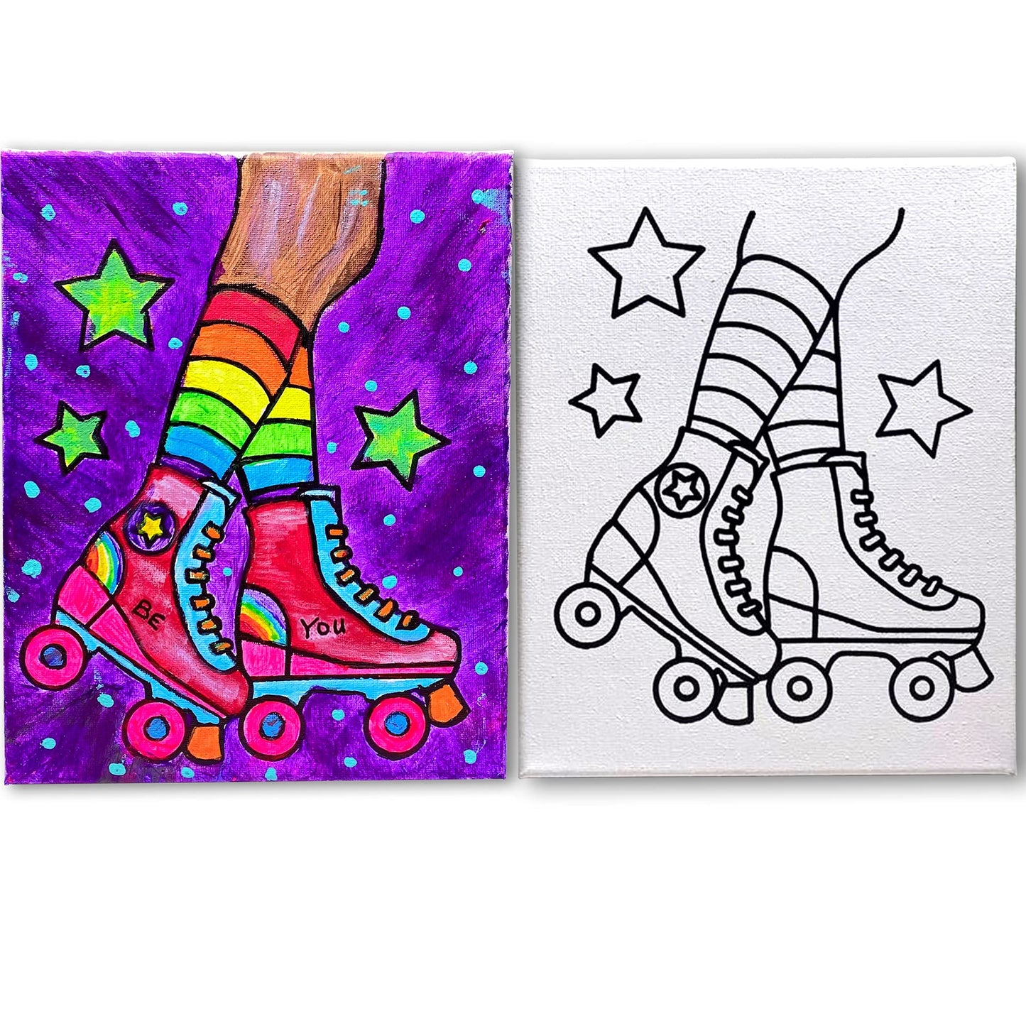 Indigo Art Studio Pre Drawn Canvas Painting for Adults Kids| Stretched & Stenciled | Art Activity | Roller Skates Coloring | DIY Birthday Gift & Adult Sip and Paint With Twist Party (8x10 Inches)