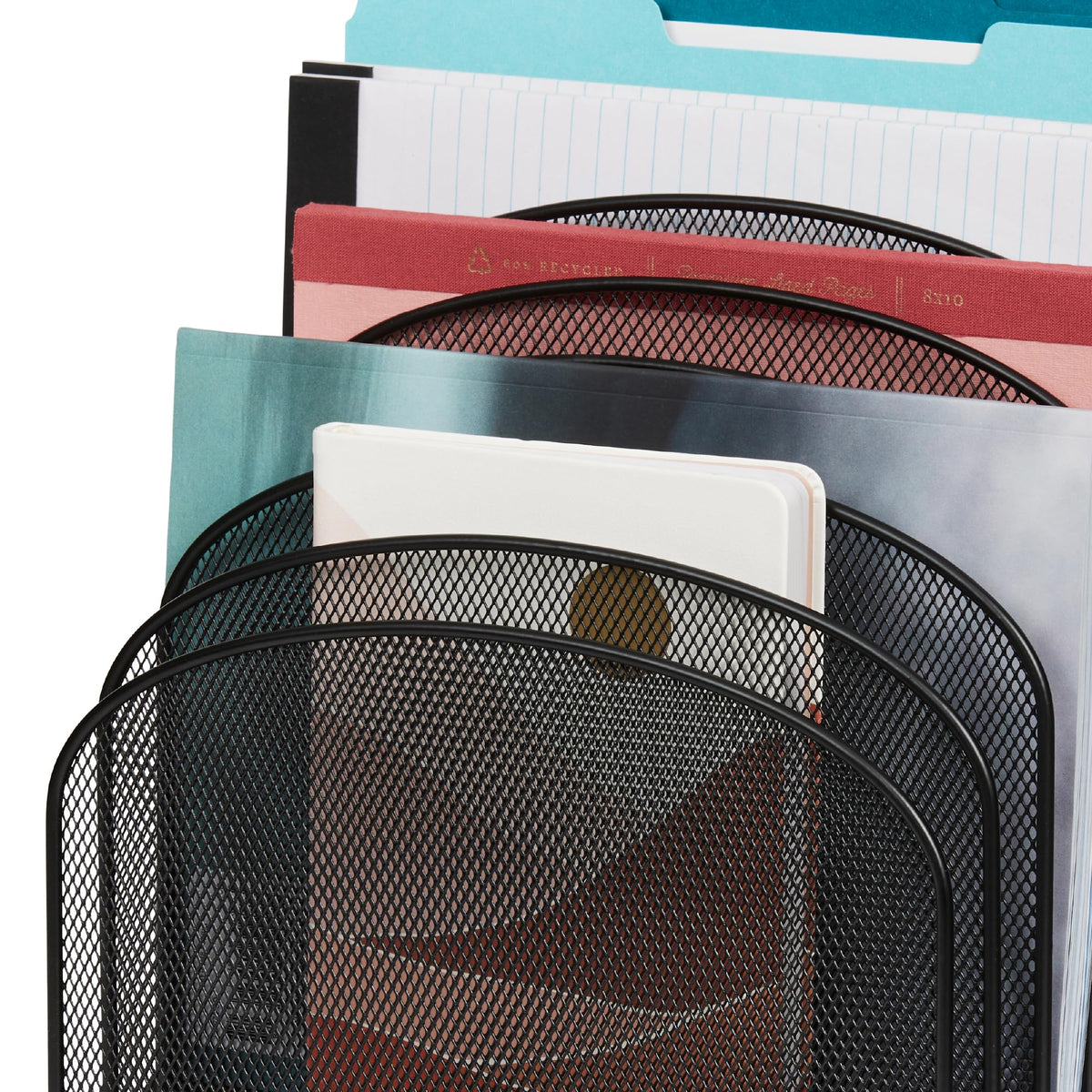 Safco Onyx Desk Organizer, 8 Tiered Vertical Compartments, Office and Classroom Mailbox , Paper and Mail Sorter, Steel Mesh, Black