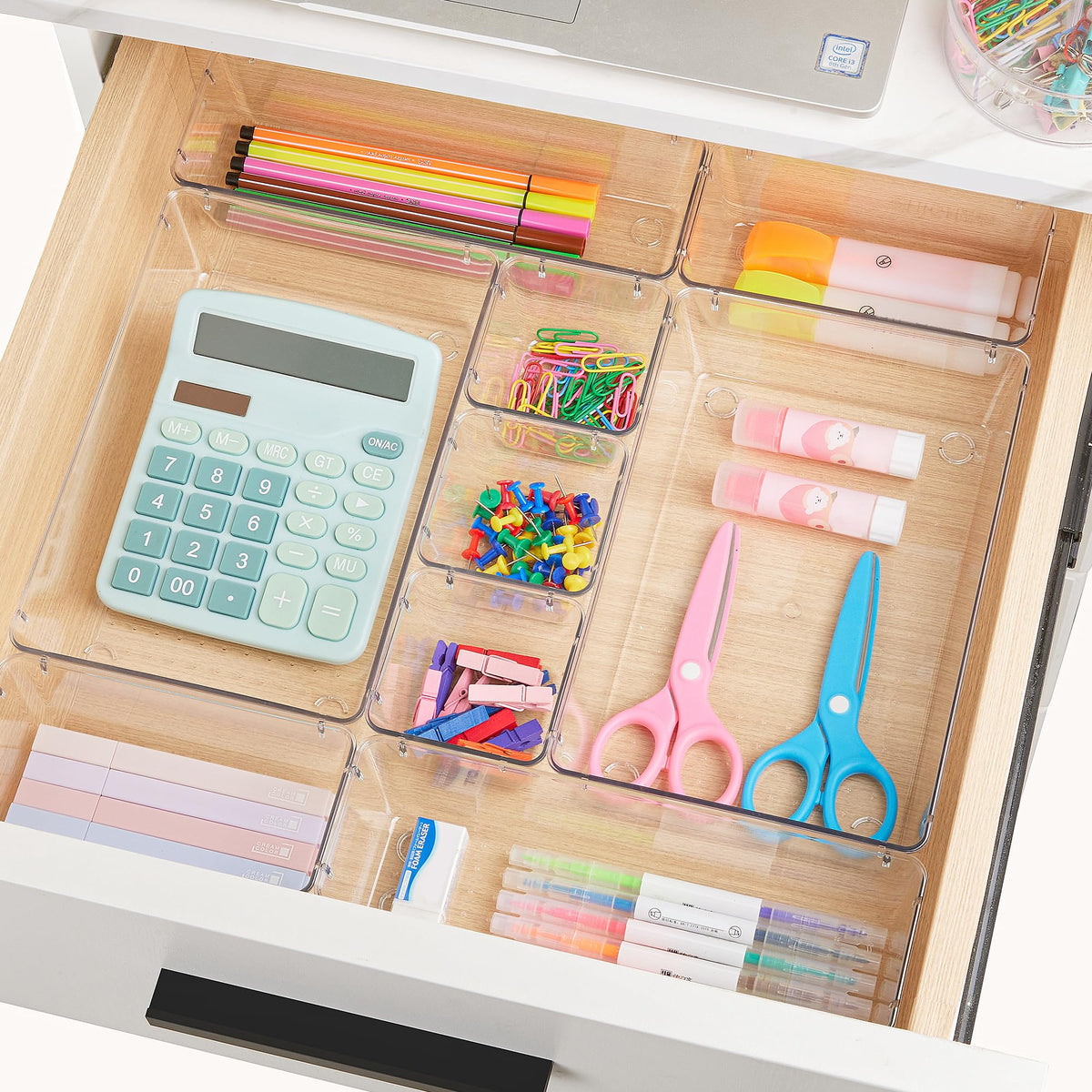 Vtopmart 72 PCS Clear Plastic Drawer Organizers Set, 4-Size Versatile Bathroom and Vanity Organizer Trays, Non-Slip Storage Containers for Makeup, Jewelries, Bedroom，Kitchen Utensils and Office