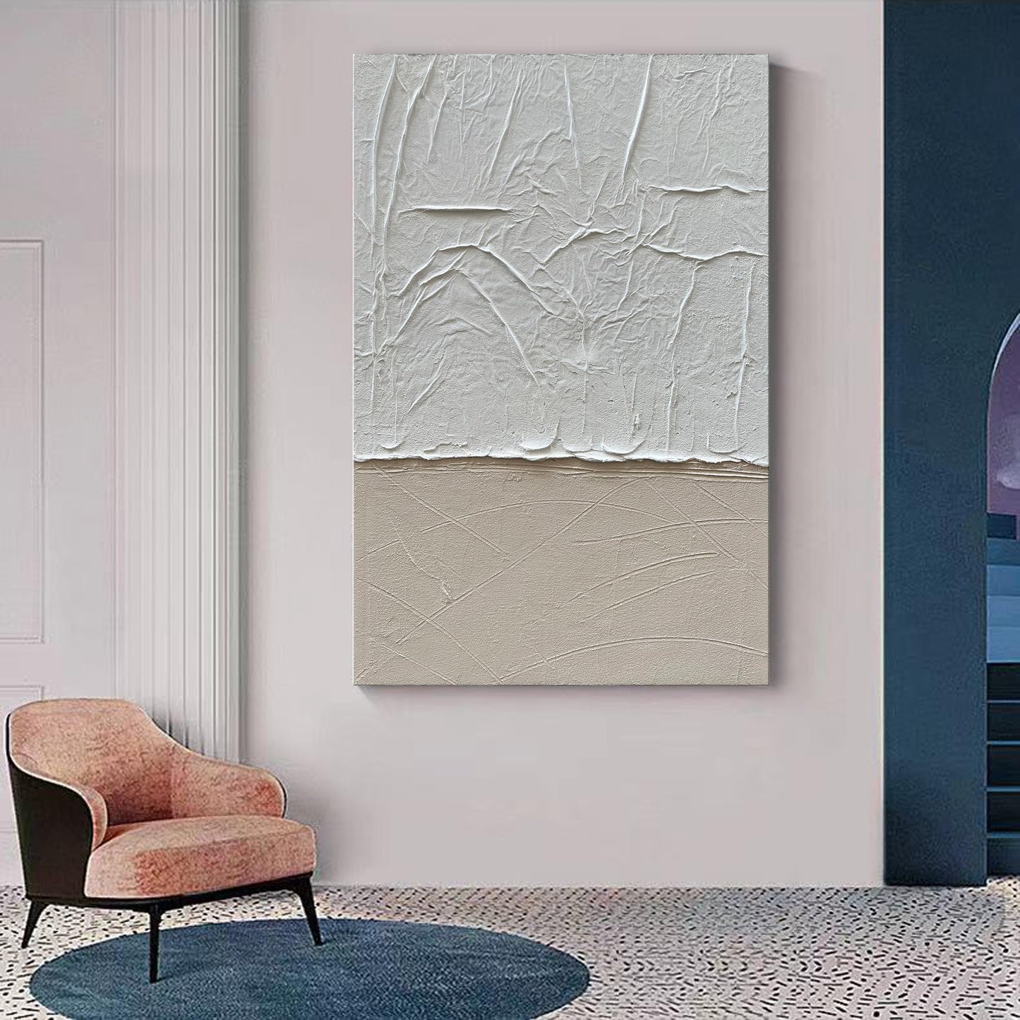 NANKAI Art 45x30 Inches Modern Minimalist Art Painting White and Grey Abstract Art Oil Painting Home Office Corridor Wall Decoration Art