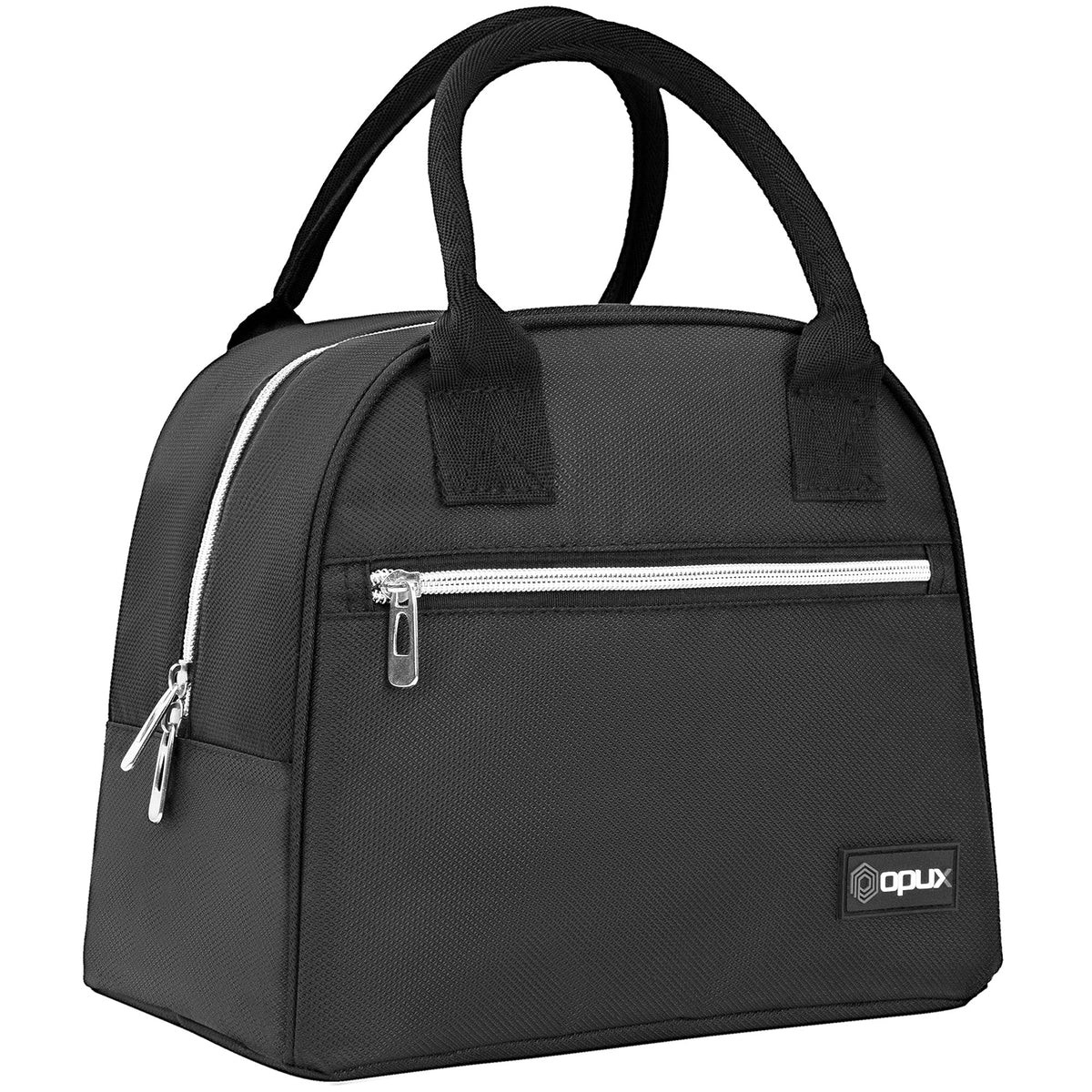 opux Insulated Lunch Box for Women, Reusable Lunch Bag Tote for Work, Girls, School, Soft Cooler Cute Lunchbox Thermal Meal Prep Organizer, Black