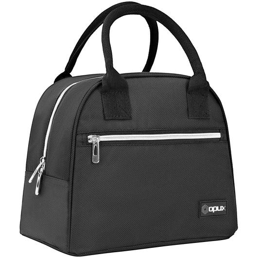 opux Insulated Lunch Box for Women, Reusable Lunch Bag Tote for Work, Girls, School, Soft Cooler Cute Lunchbox Thermal Meal Prep Organizer, Black