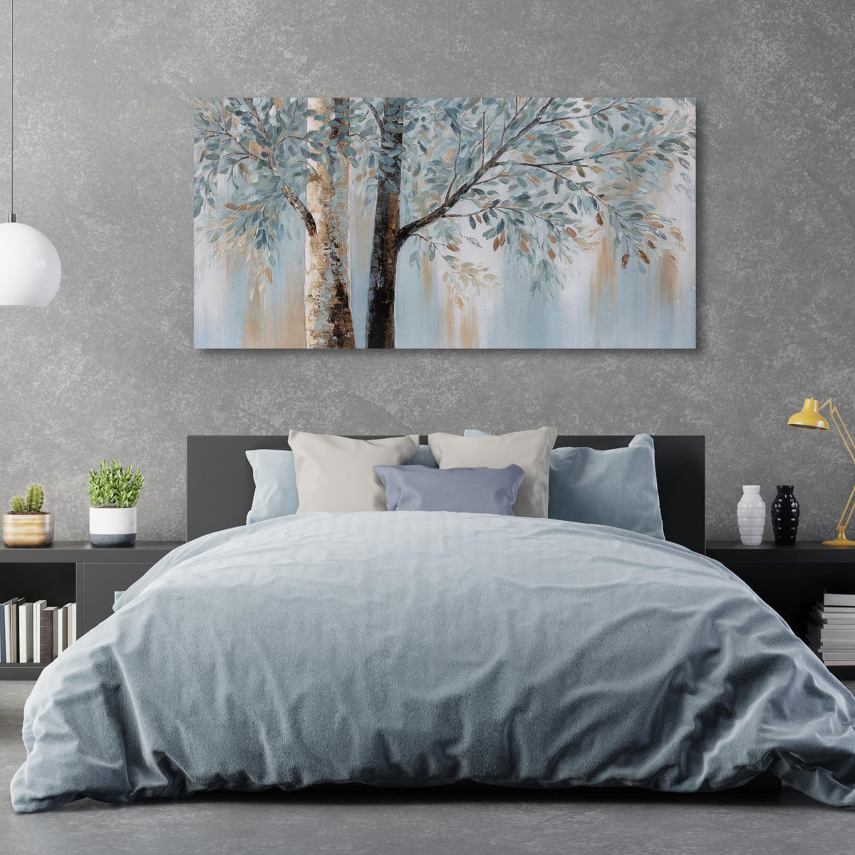 Abstract Wall Art Wall Decor Abstract Tree Painting Wall Decor Modern Retro Home Decor Blue Canvas Painting Framed Artwork for Living Room Bedroom Office 20" x 40"