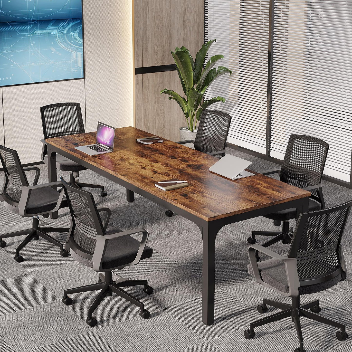 Tribesigns 6.5 FT Conference Room Table, 78.74" W x 27.56" D Large Office Conference Table, Modern Seminar Meeting Table Desk for Boardroom, Meeting Room (1, Rustic Brown)