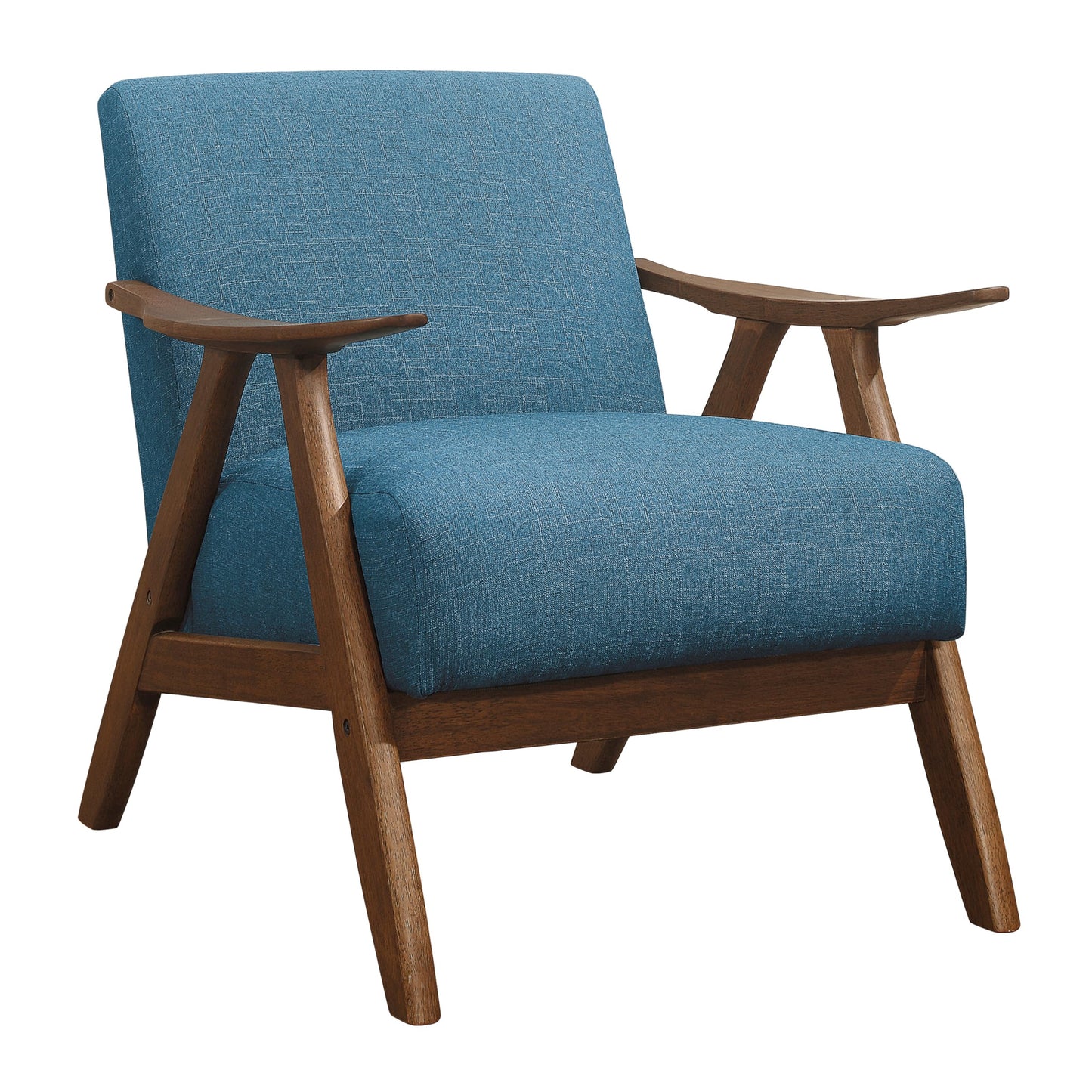 Lexicon Mid Century Modern Accent Chair with Solid Wood Frame in Walnut Finish, Upholstered Living Room Lounge Arm Chair, Thick and Comfy Innerspring Seat Cushion, Linen-Look Fabric, Blue