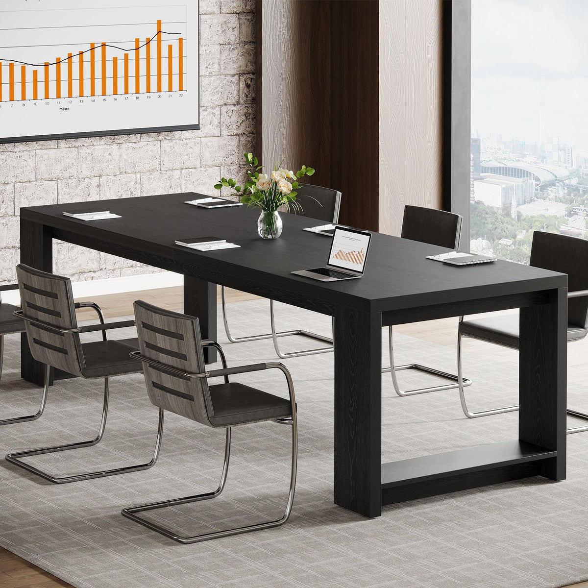 Tribesigns 7 ft Conference Table for 6 to 8 People, Modern Rectangle Meeting Room Desk for Boardroom, Home Office (Black)