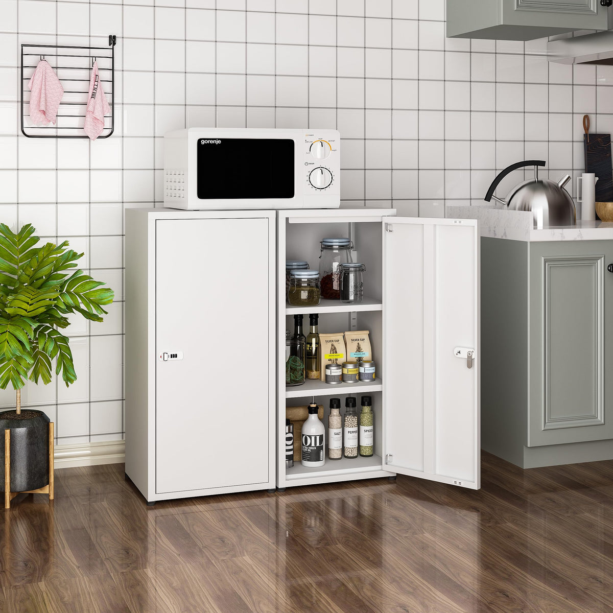 MIOCASA Metal Storage Cabinet with Lock, 3 Adjustable Shelves Single Door Steel Locker for Home, Office & Garage (White)