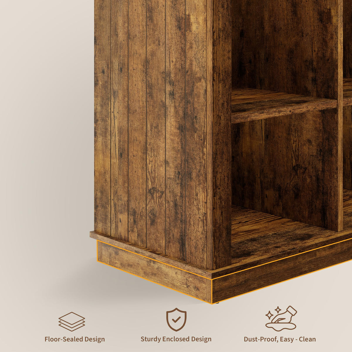 Garvee 8 Cube Book Shelf, Rustic Farmhouse Wood Horizontal Bookshelf, Long Freestanding Bookcase Cabinet, 2-Tier Storage Organizer for Living Room, Entryway, Office, Retro Brown