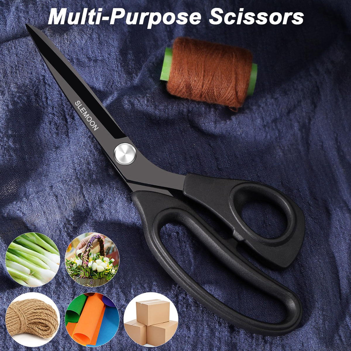 SLEMOON 10" Scissors All Purpose, Heavy Duty Premium Stainless Steel Tailor Scissors, Comfort Grip Handles for Fabric, Leather, Sewing & Crafting