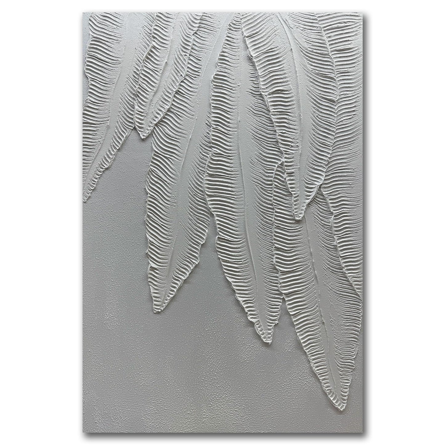 Art8YuQi Paintings - Contemporary Abstract Art leaf Oil Painting On Canvas Texture 3D White Painting Plantain Handmade Artwork Picture Canvas Wall Art Modern Home Decor living room Ready to Hang 24x36inch (36x24 inch) (AQ053, 24X36 inch)