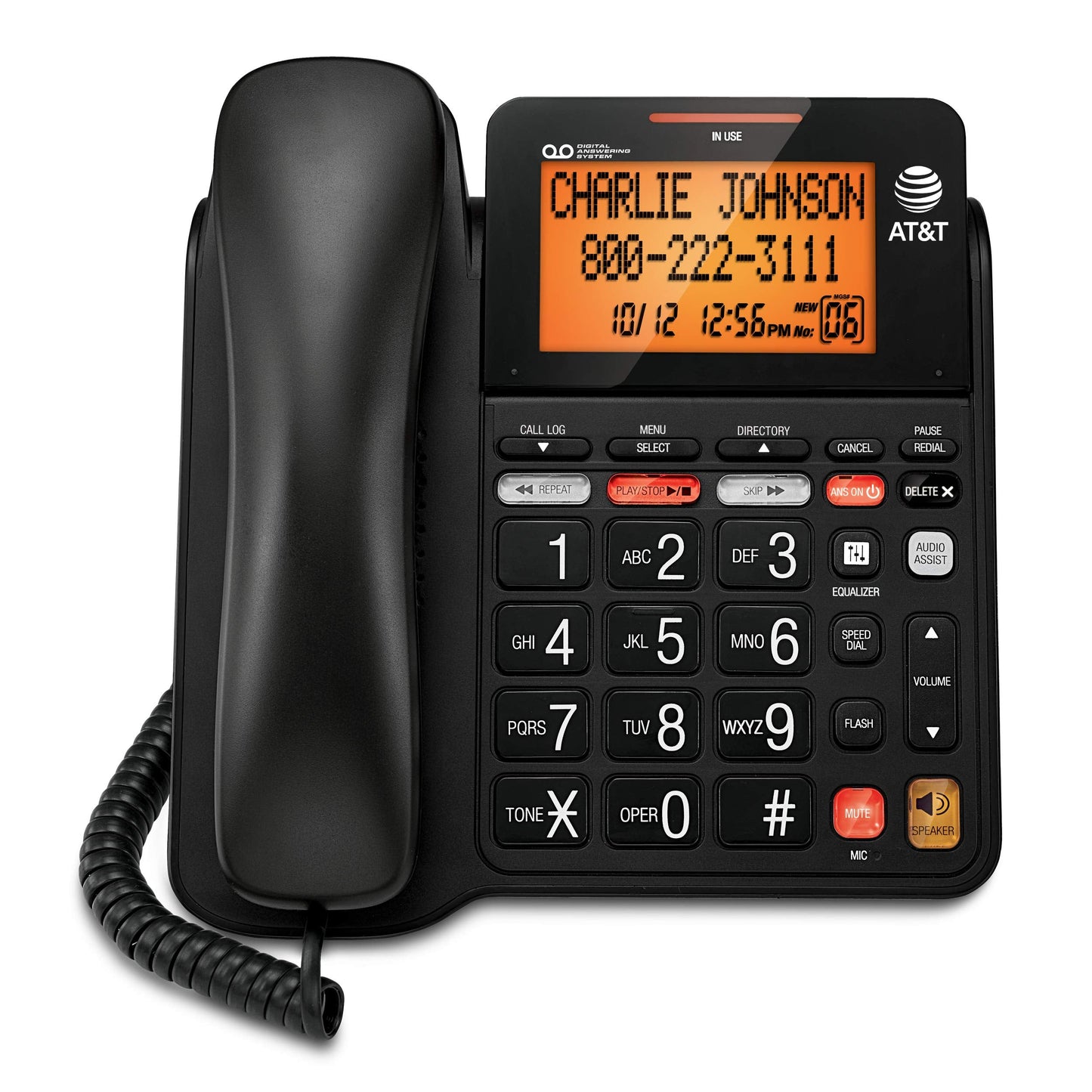 AT&T CD4930 Black Corded Phone with Digital Answering System, Caller ID, Extra-Large Tilt Backlit Display & Big Buttons
