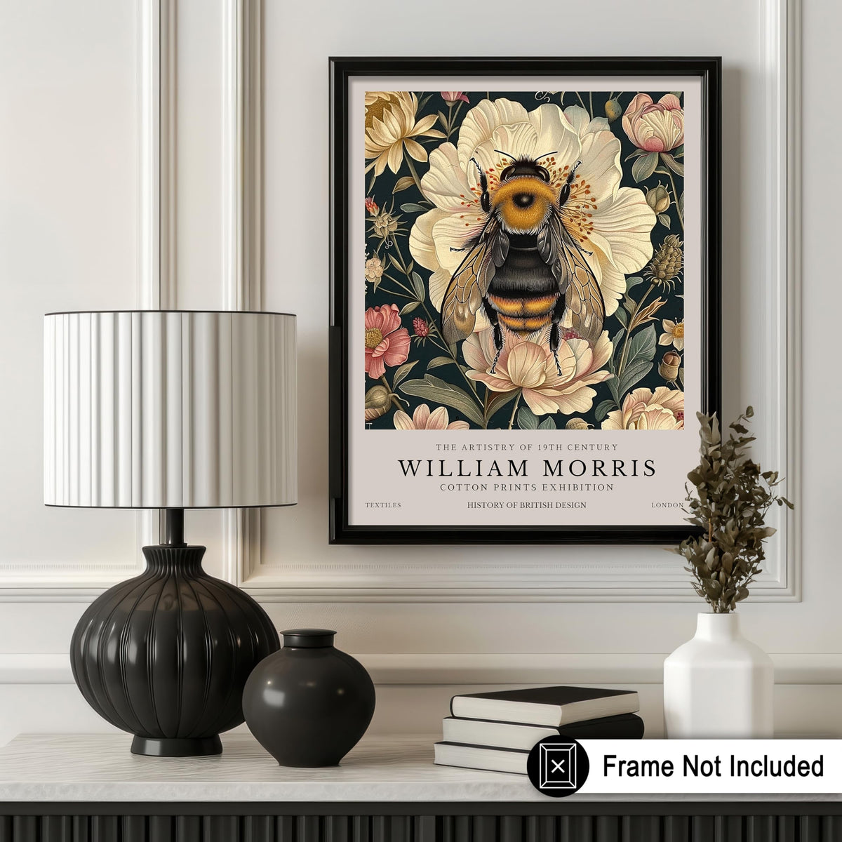Monem Art William Morris Poster - Bumble Bee Print - Flower Poster - Botanical Poster - Floral Painting - Bee Artwork - Aesthetic Office or Bedroom Decor - 11x14 UNFRAMED Wall Decor