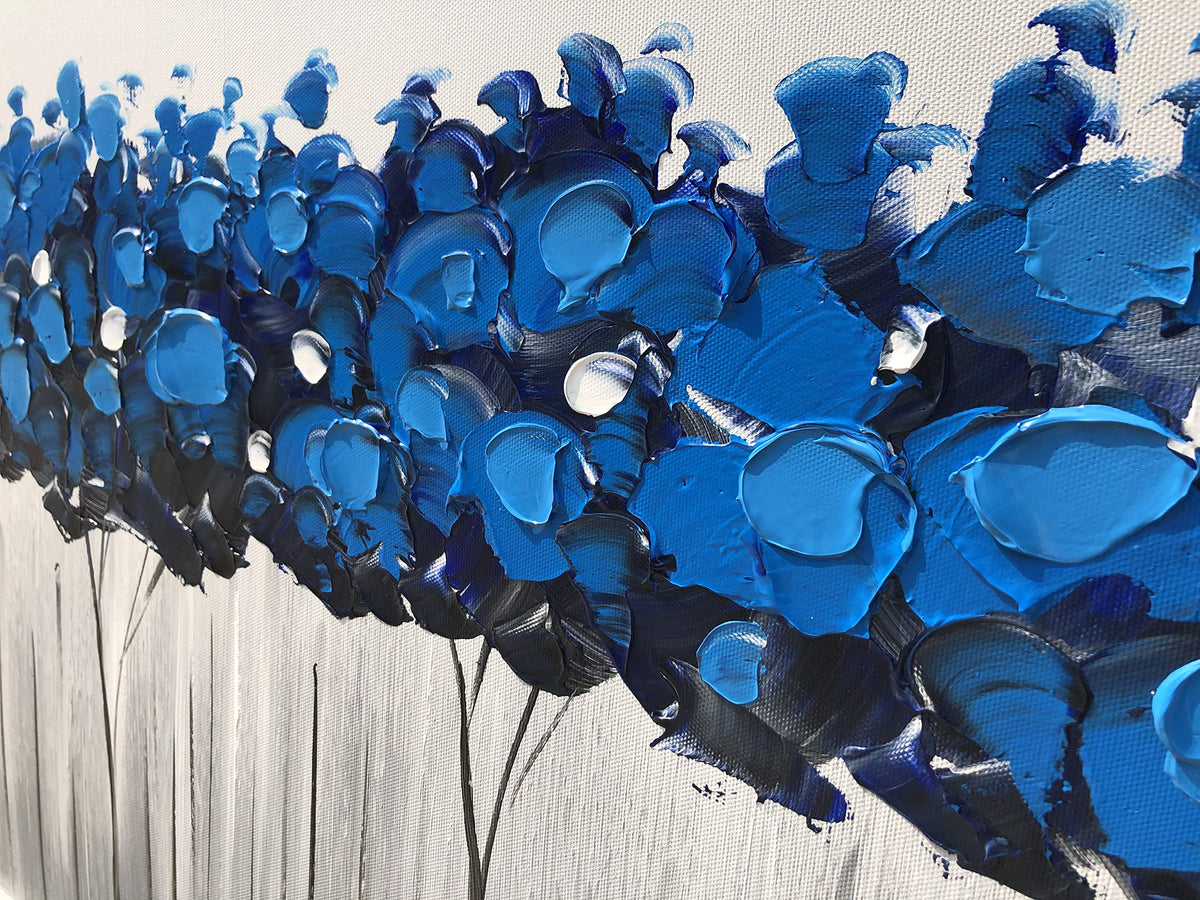 Yihui Arts Hand Painted Blue Tree Landscape Oil Painting on Canvas, Modern Abstract Wall Art for Living Room, Bedroom, Office Decor
