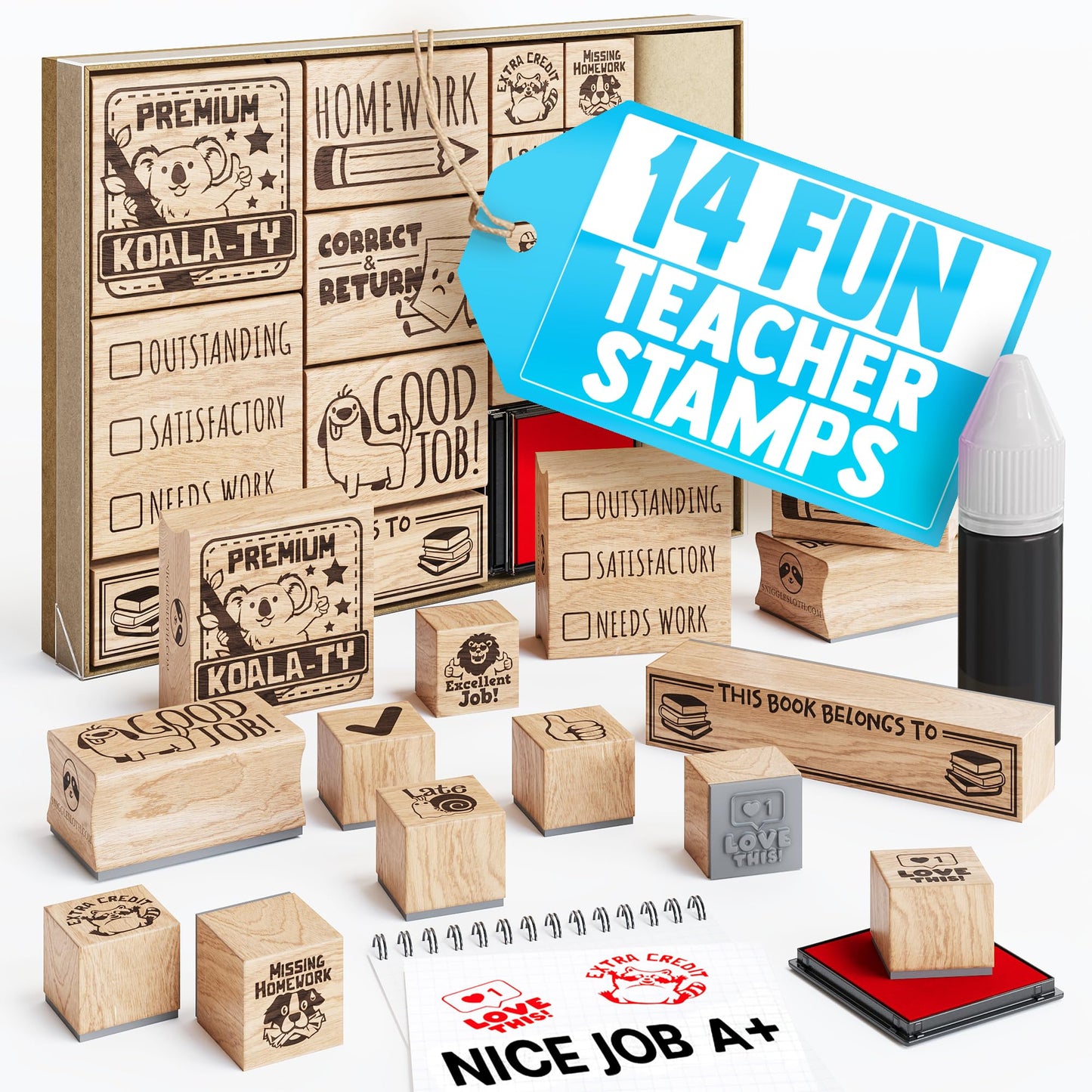 Teacher Stamps for Classroom Grading – Grading Stamp Set with Ink Pads – Fun, Clear, Durable Feedback Stamps for Teachers – School Supplies for Elementary & ESL – 16 Piece Set