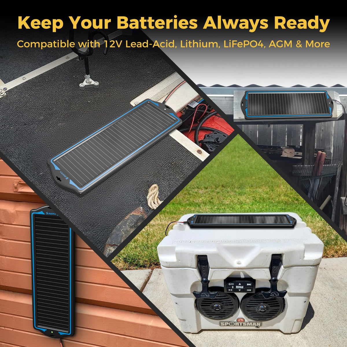 SUNAPEX 12V Solar Battery Charge: Waterproof Portable Solar Panel Kit - Battery Maintainer Trickle Charger - with Upgrade Built in Charge Controller for Car Boat RV Trailer Automotive Motorcycle