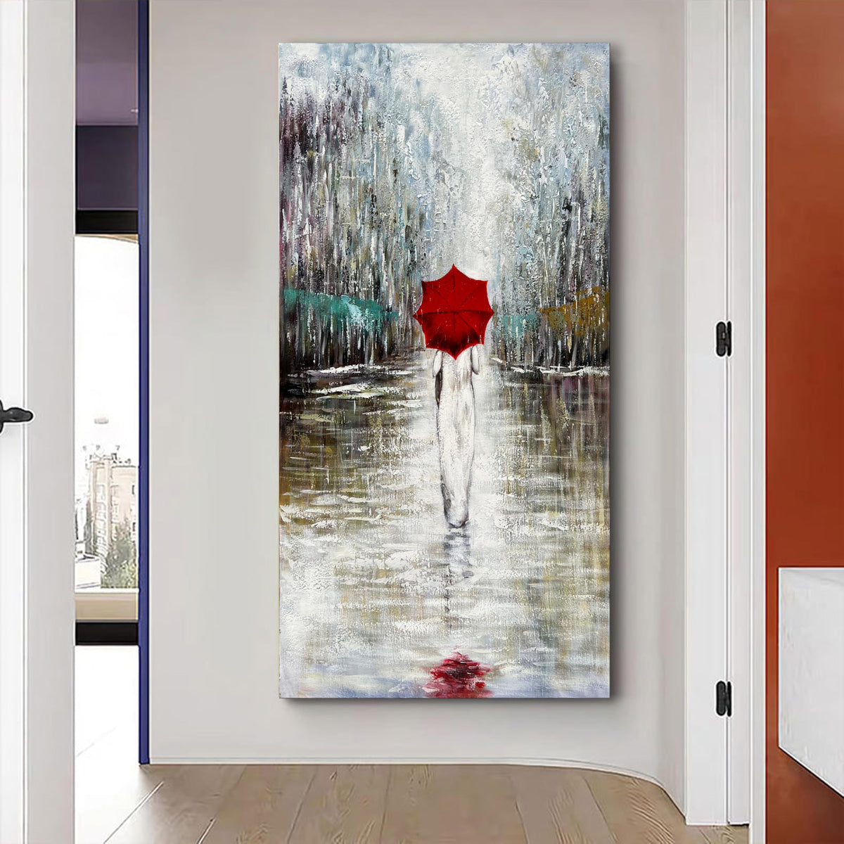 Diathou Art Hand-Painted Landscape Oil Painting Contemporary Abstract Vertical Canvas Frame Wall Art Living Room Bedroom Wall Decoration 47x23 Inches