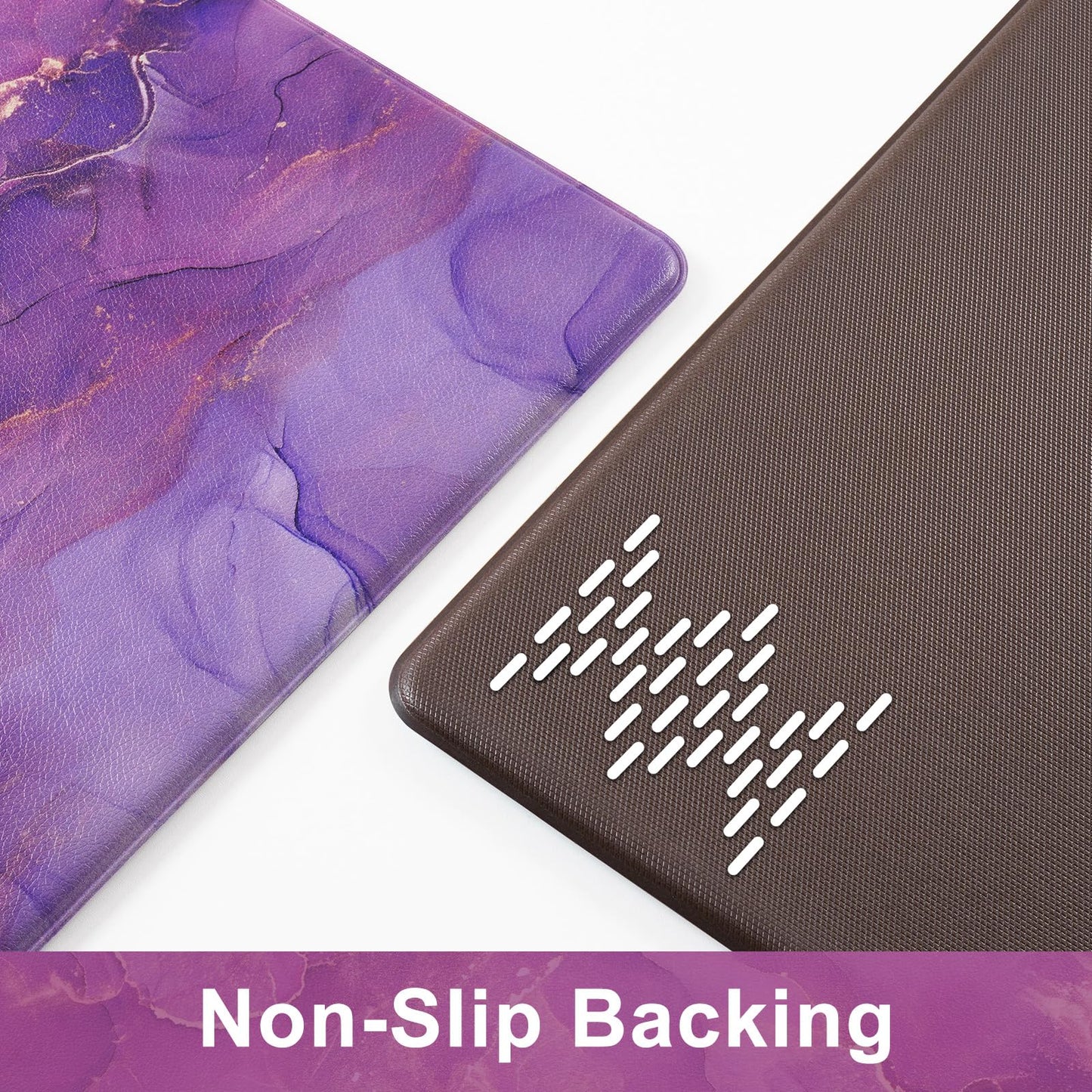 Likiyol Marble Kitchen Rugs Set of 2 Anti Fatigue Mats, Purple Ombre Non Slip Washable Comfort Mats, 18'' x 30'' + 18'' x 48''