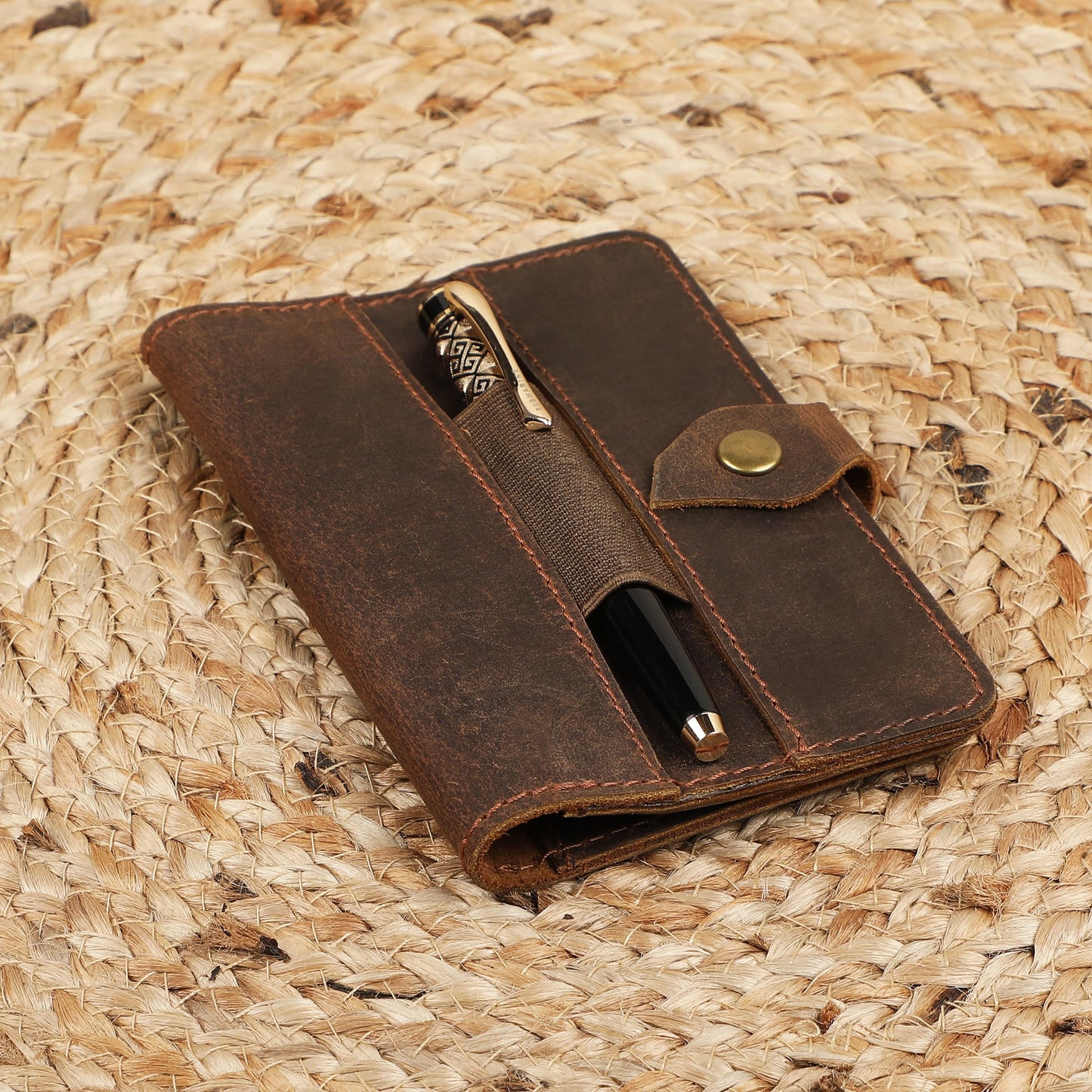 TheAntiq Genuine Leather Refillable Field Notes Cover 3.5 x 5.5" | Handmade Distressed Pocket Journal & Travel Diary Cover with Card Slots, Pen Loop & Passport Pocket Planner Case