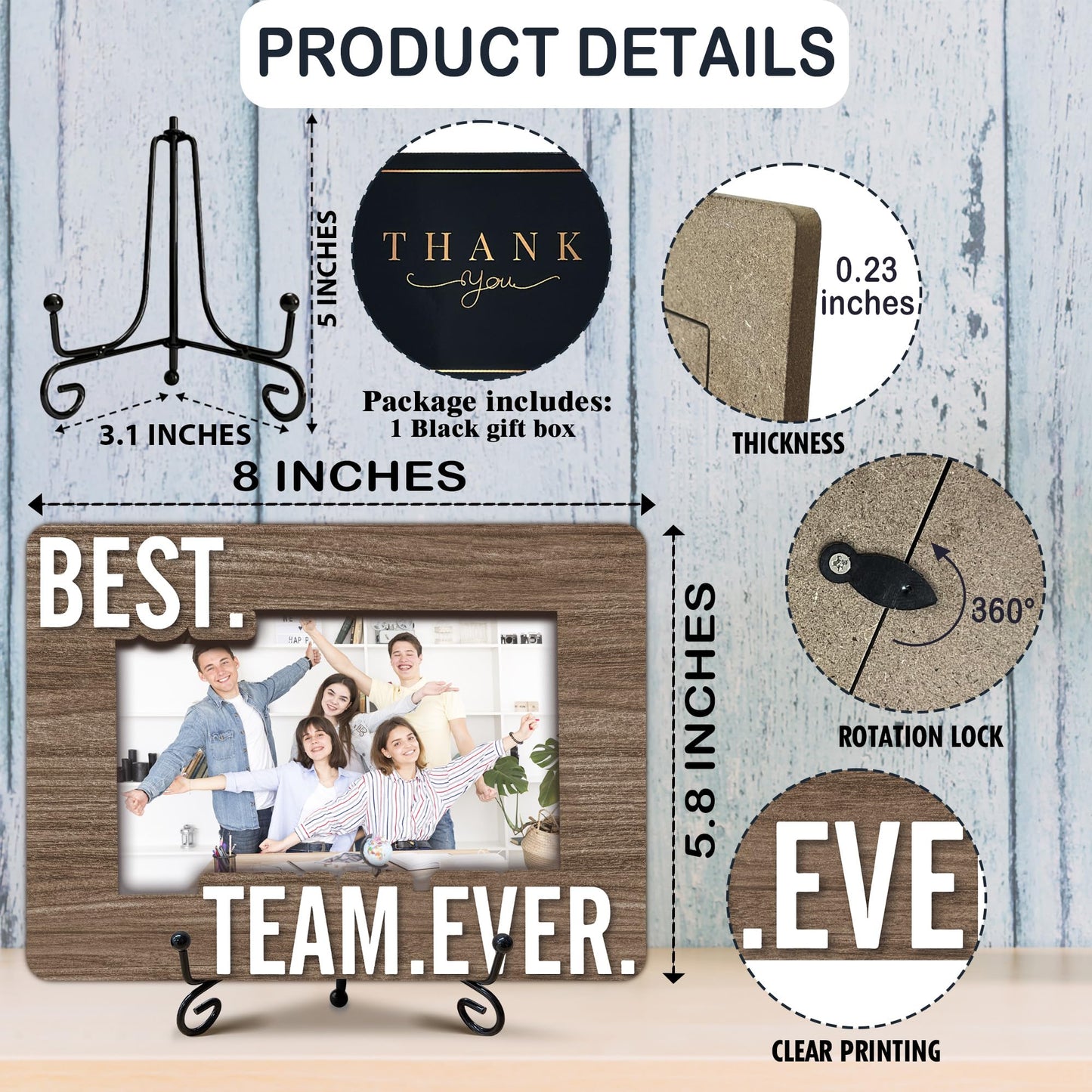 Team Picture Frame, 5x8 Best Team Ever Picture Frame with Stand, Thank You Appreciation Gifts for Coworkers Boss Company Team, Office School Desk Decor-A41