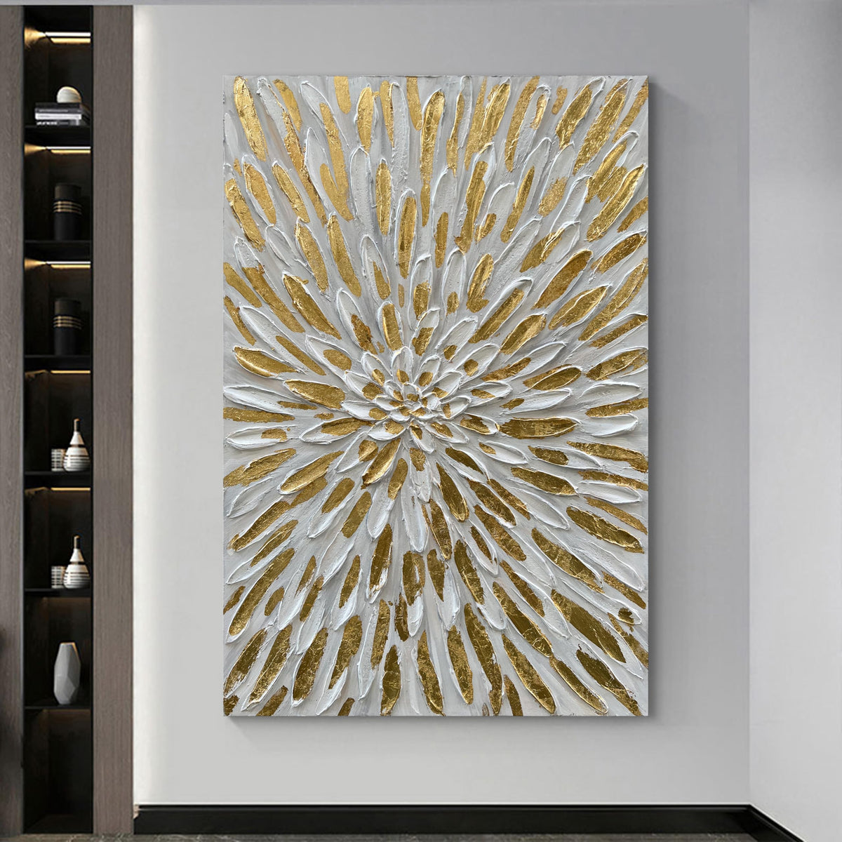 Diathou Art Hand-Painted Gold Texture Oil Painting White Flowers Modern Abstract Art Painting 45x30 inch Home Wall Decorative Art