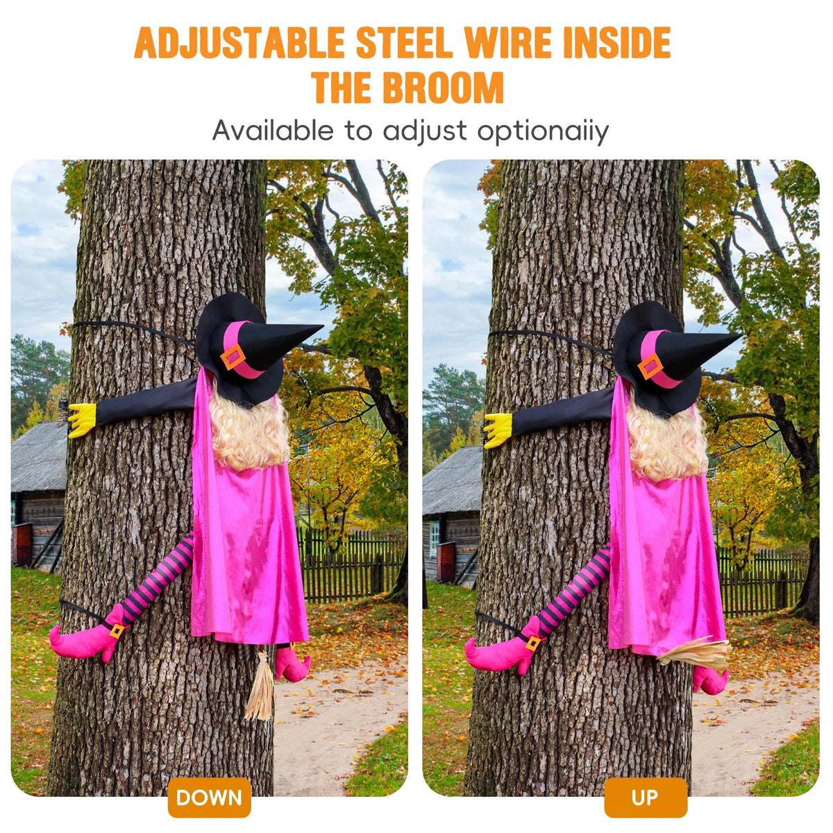 Giiffu Pink Halloween Decorations Outdoor 53" Crashing Witch Tree Decor