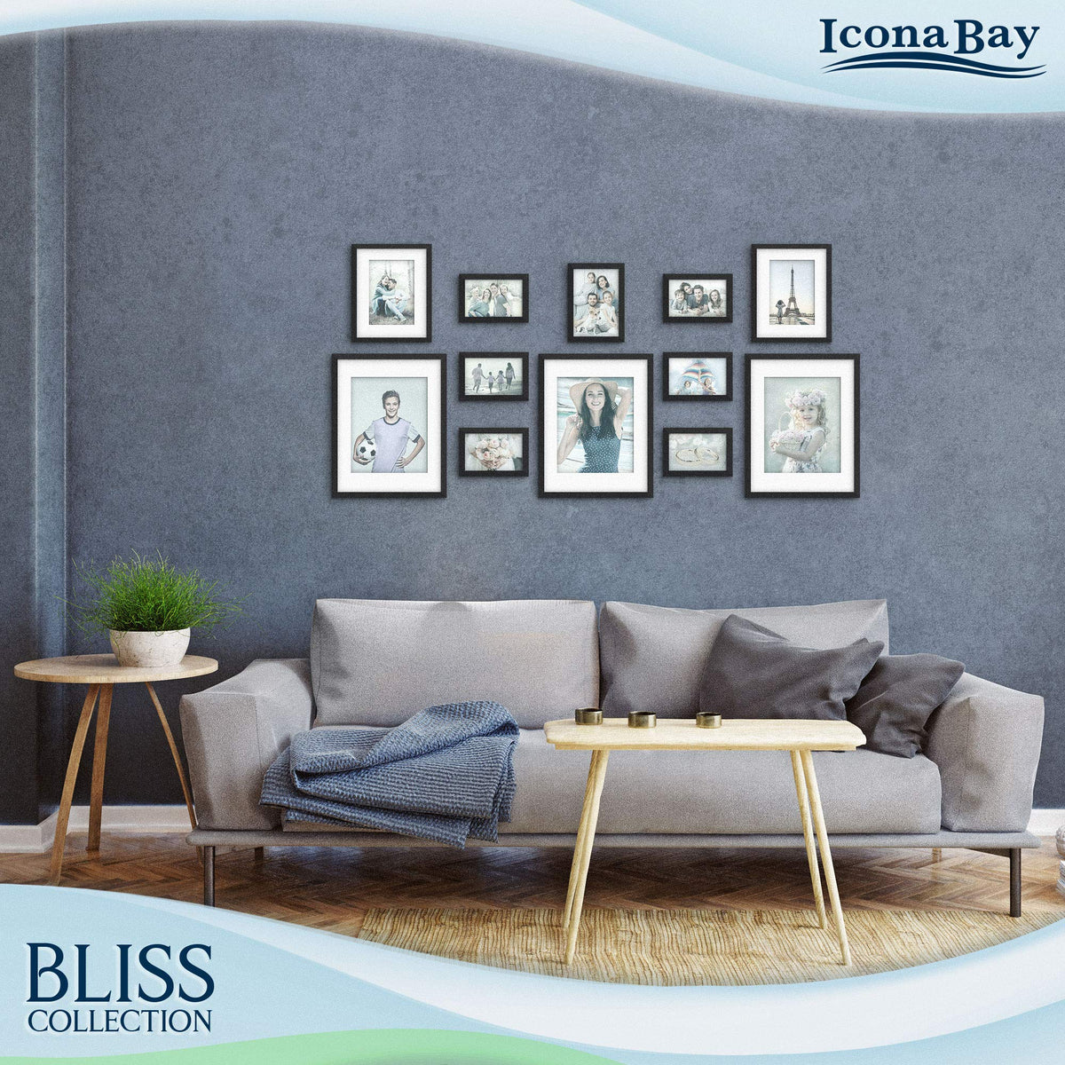 Icona Bay - 8x10 Picture Frames with Removable Mat for 5x7 Photos - Black, 5 Pack - Modern Style Engineered Wood Frames - Table Top or Wall Mount - Bliss Collection