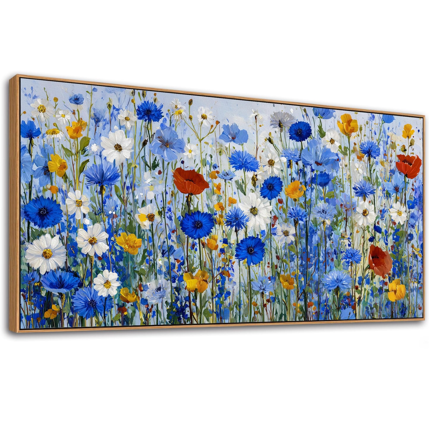 KZKU Blue Floral Wall Art Wildflower Canvas Print Frame Ready to Hang Vibrant Flowers Artwork Botanical for Living Room Bedroom Office Hallway & Bathroom Decor 20x40inch