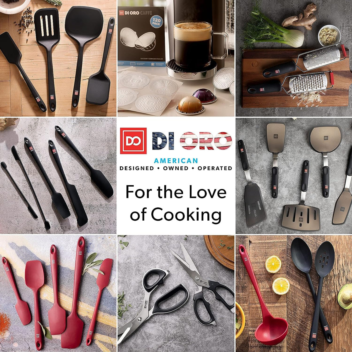 New DI ORO Seamless Series Moda 4-Piece Silicone Turner Spatula Set - 600°F Heat-Resistant Flexible Kitchen Spatulas for Nonstick Cookware - Flippers for Eggs & Pancakes - Utensils for Cooking (Red)