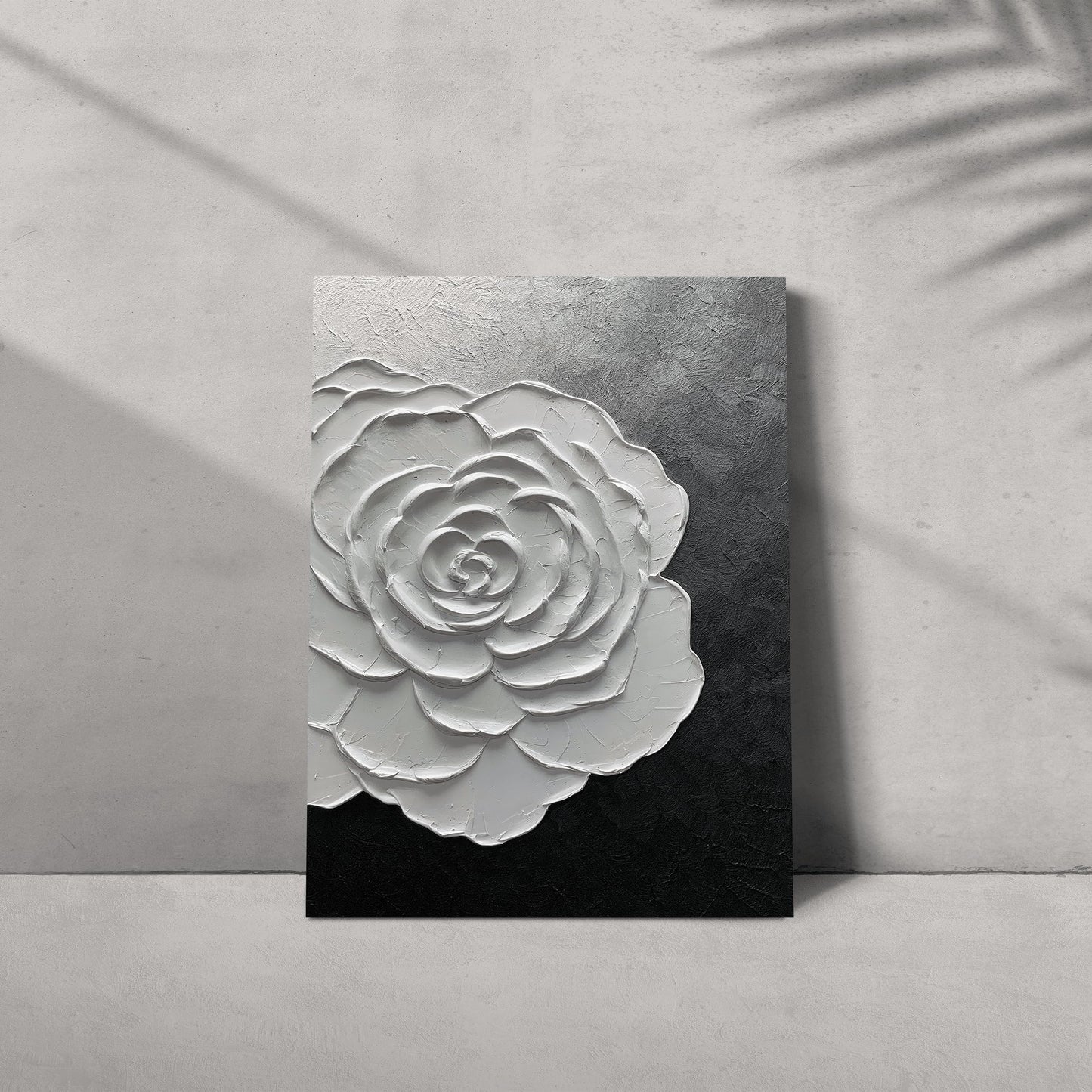 moshinart 24 x 36in Hand-Painted Oil Painting 3D Texture Black White Grey Modern Minimalist Black Abstract Wall Art, Home Office Wall Decoration Flower
