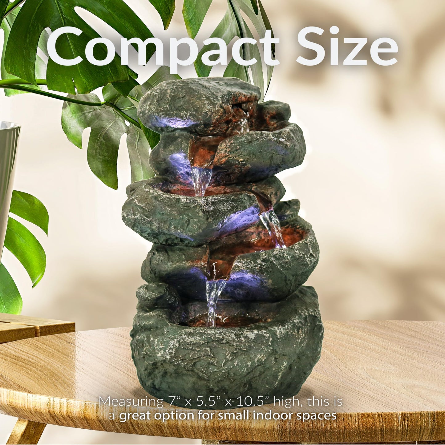 Sunnydaze Tabletop Water Fountain - Stacked Rocks 10.5 Inch Relaxing Desktop Water Fountain with LED Lights - Office, Bedroom, Living Room