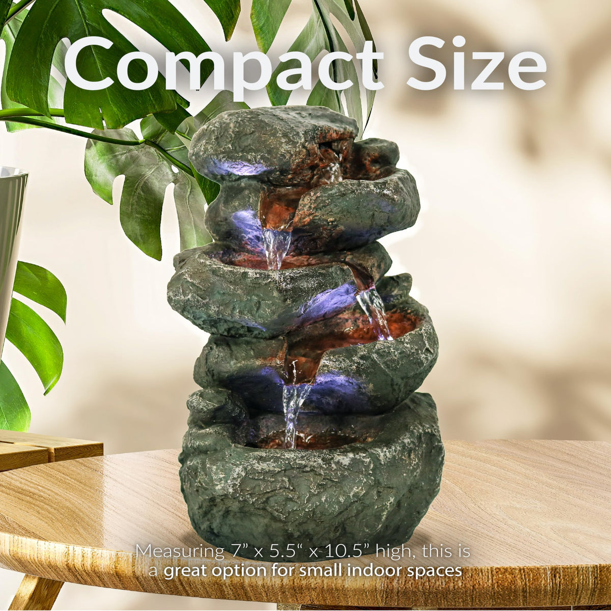 Sunnydaze Tabletop Water Fountain - Stacked Rocks 10.5 Inch Relaxing Desktop Water Fountain with LED Lights - Office, Bedroom, Living Room
