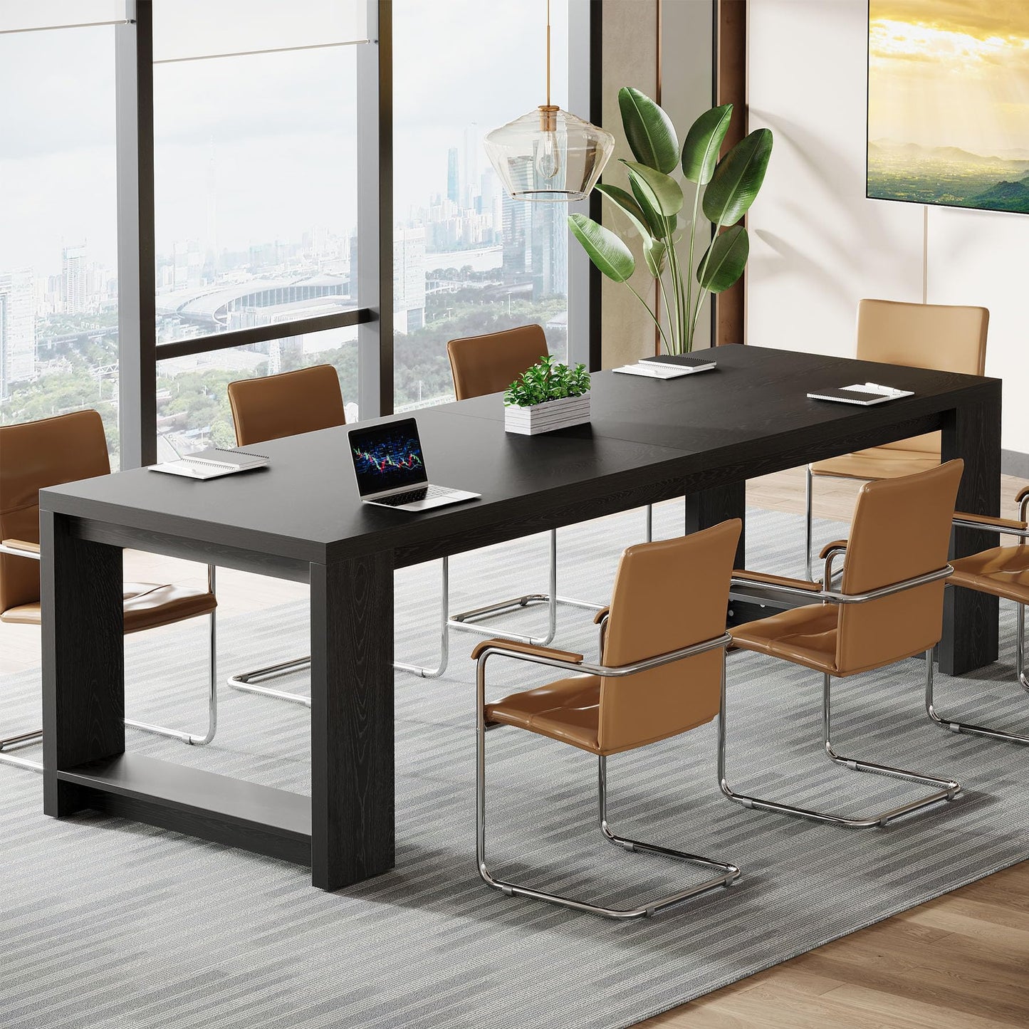 Tribesigns 7 ft Conference Table for 6 to 8 People, Modern Rectangle Meeting Room Desk for Boardroom, Home Office (Black)