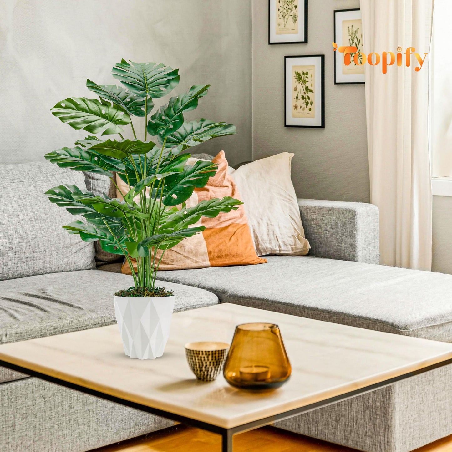 Toopify 28"" Fake Plants Large Artificial Monstera Faux Plants Indoor with White Pot for Home Office Living Room Decor, Green