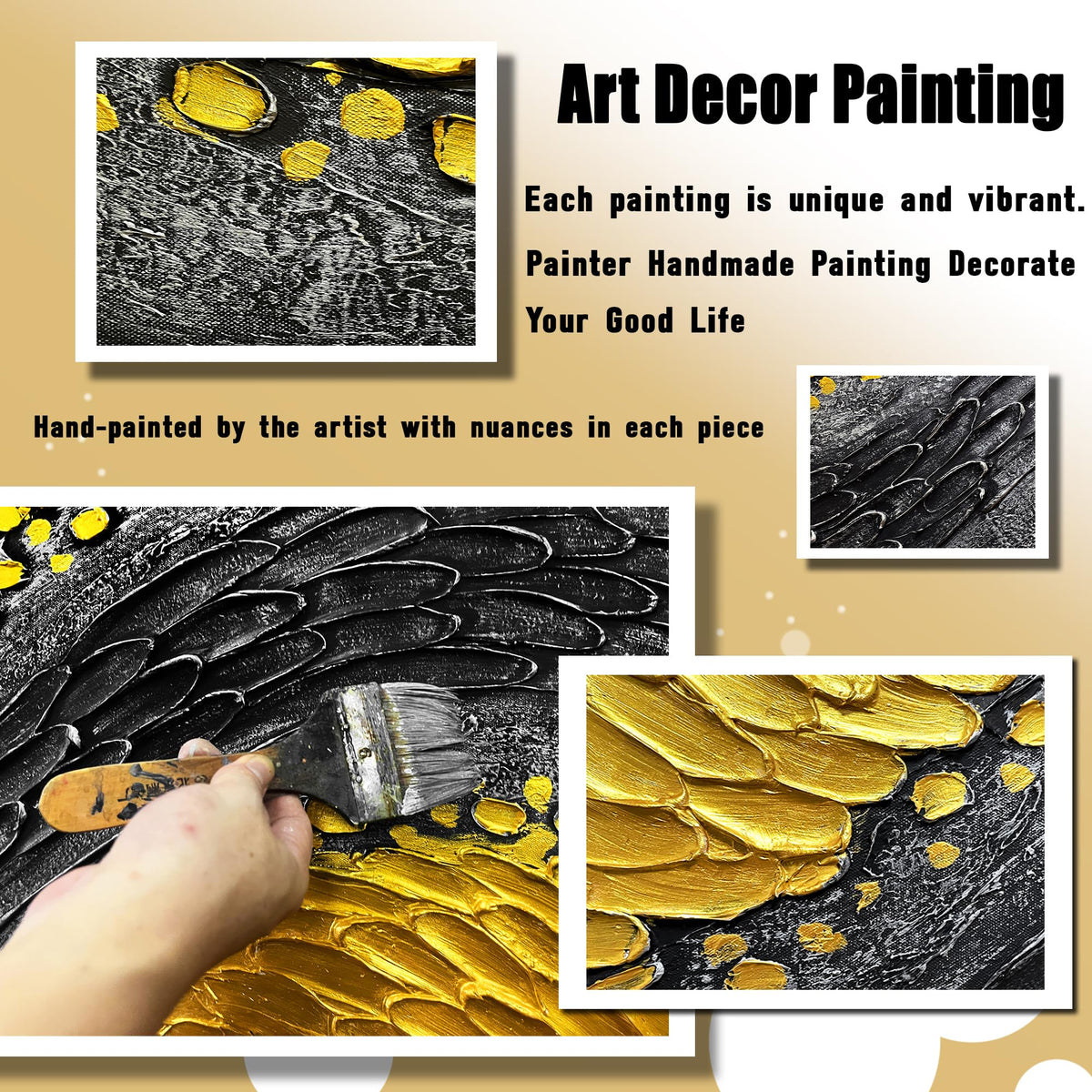 CPKATMT Abstract Painting Wall Art for Living Room Black and Gold Wall Art for Office 3D Textured Canvas Wall Decor for Bedroom Size 20 x 40 Inch