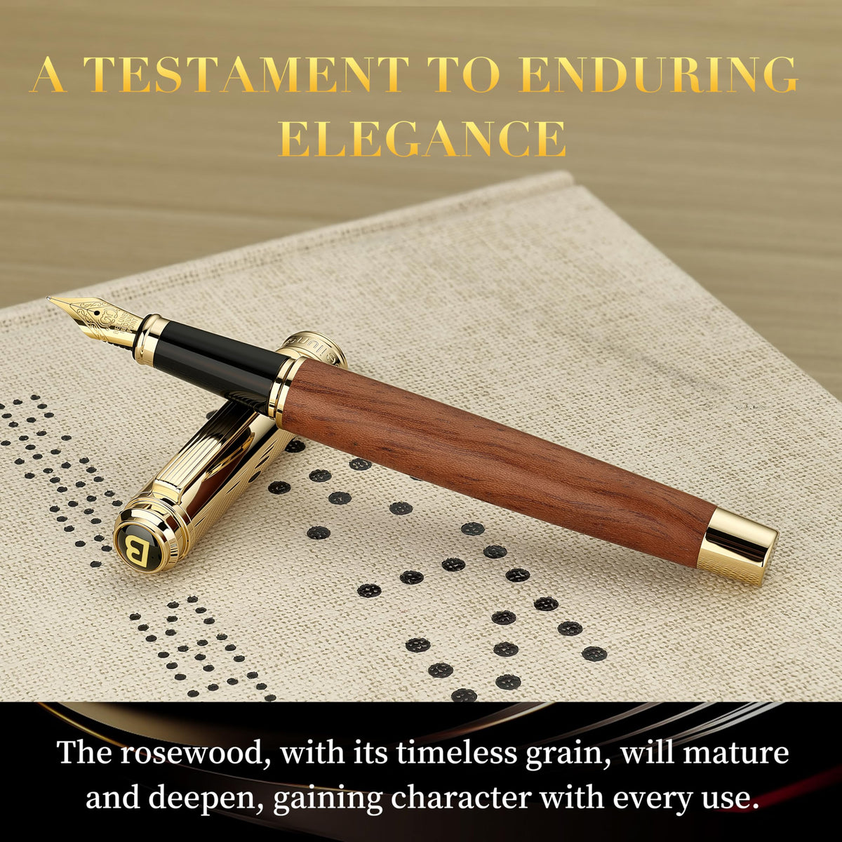 BEILUNER 316 Fountain Pen,Stunning Luxury Rosewood,24K Gilded Nib(Medium),Gorgeous 24K Gold Finish, Ink Converter,Best Gift for Men&Women-Fancy,Executive,Nice Pens for Writing, RD-M