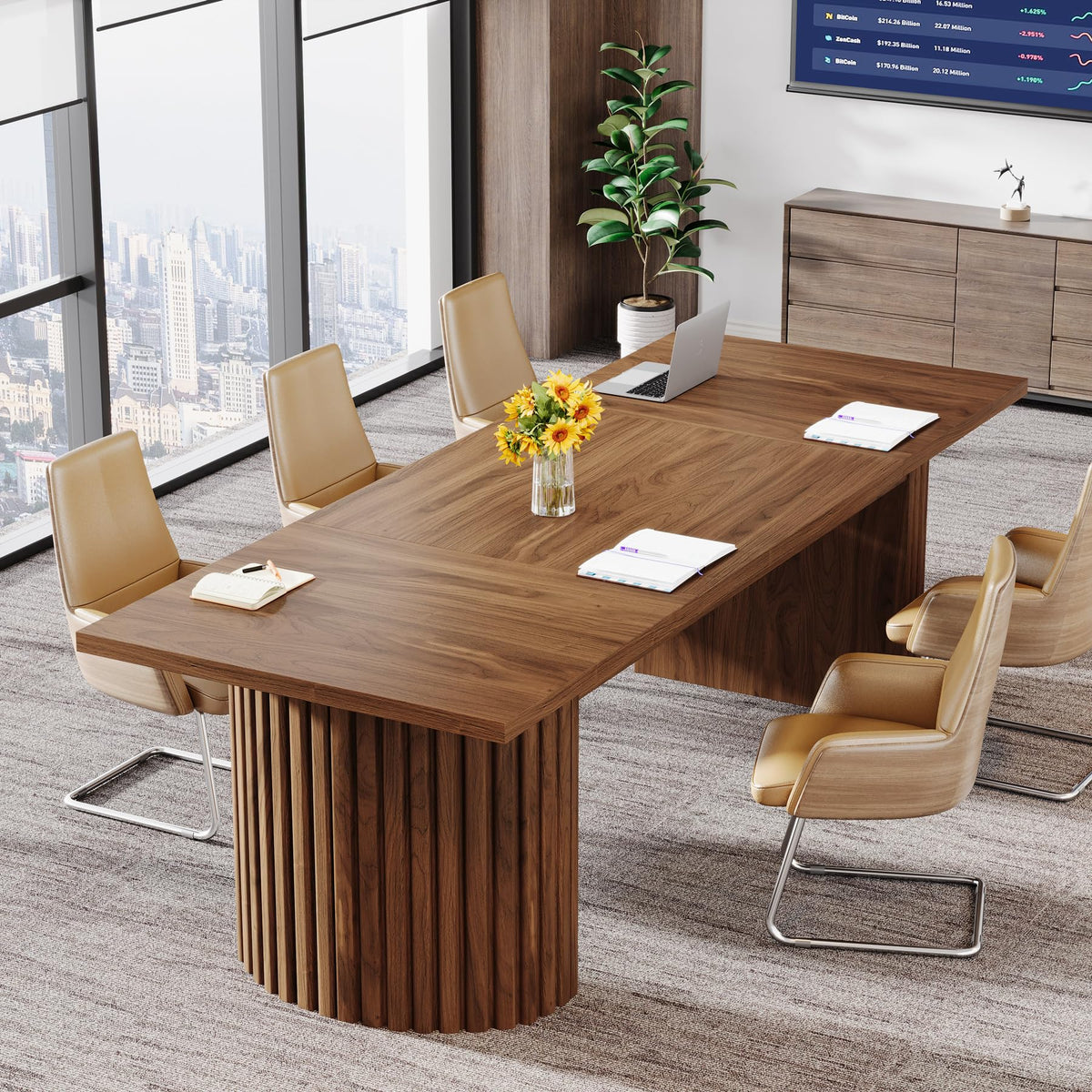 Tribesigns 78.7" Conference Table for 6-8 People, 6.56 ft Large Rectangle Meeting Table with Double Pedestal, Farmhouse Seminar Table Boardroom Desk for Office Meeting Conference Room, Walnut
