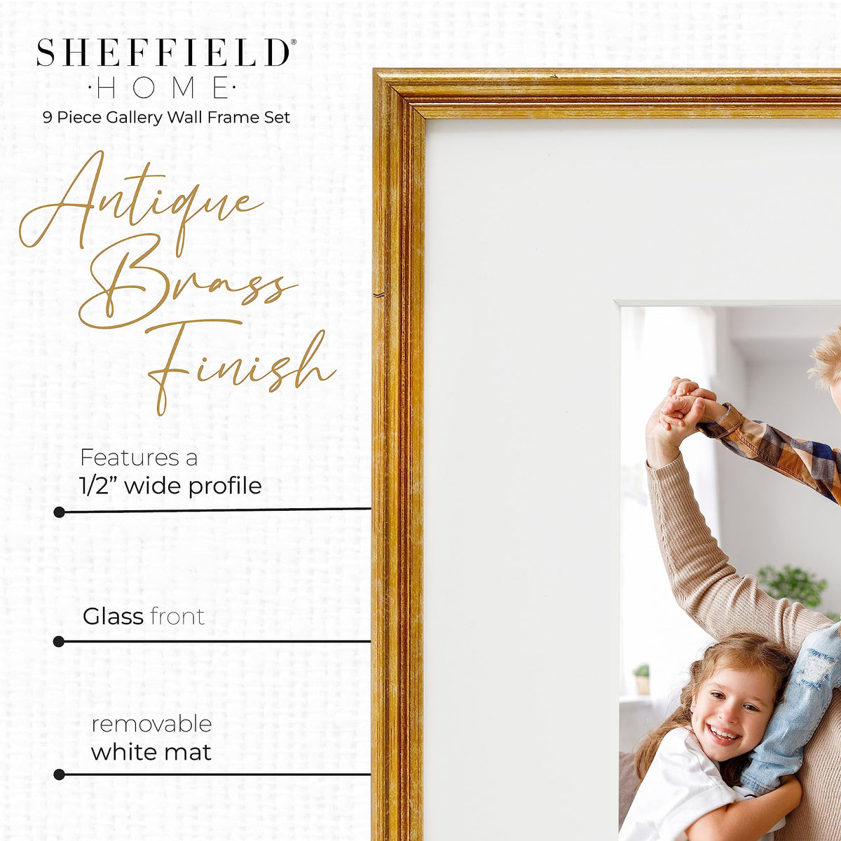 Sheffield Home 9 Piece Gallery Wall Frame Set, 12x12 Inch, Antique Bronze